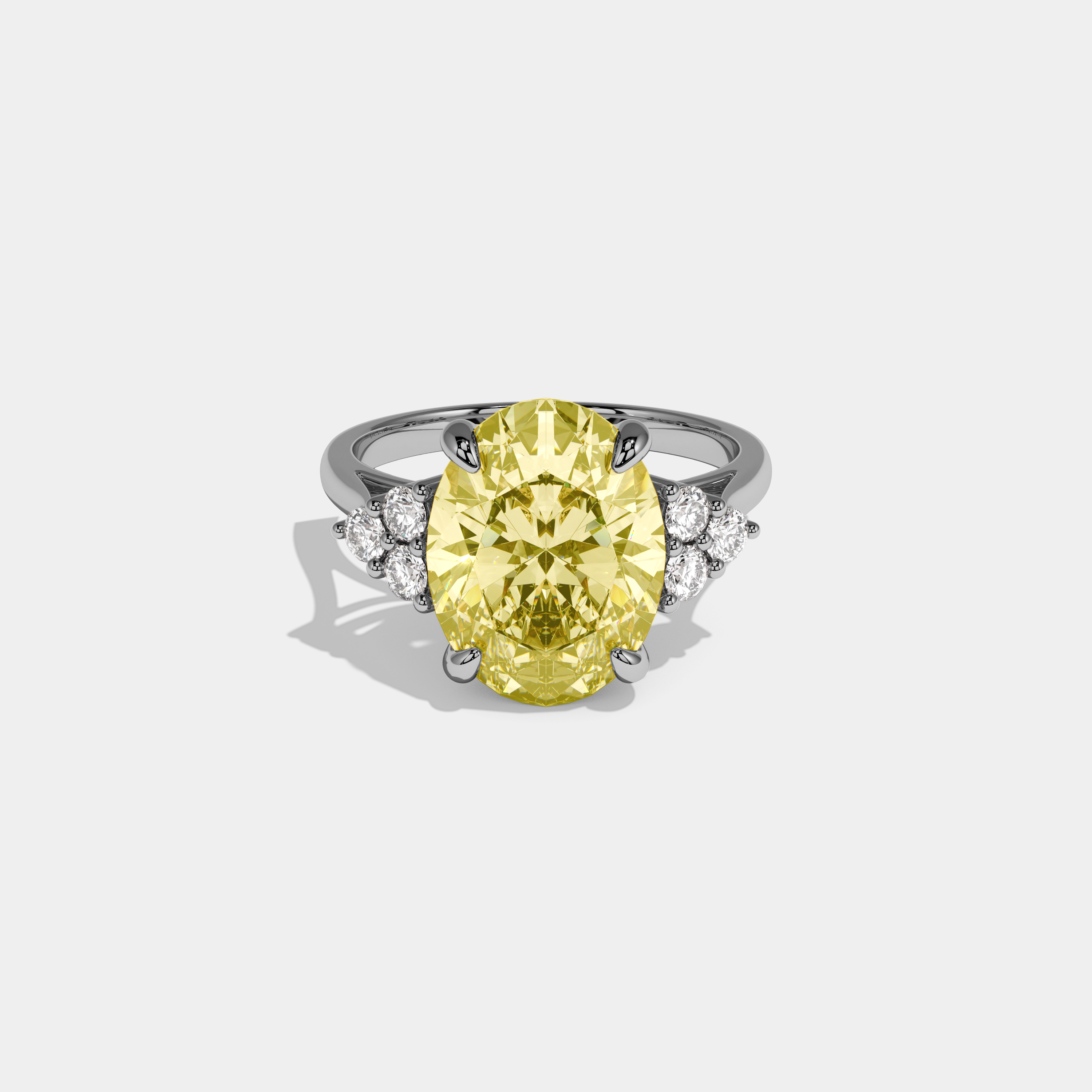 Ivy Fancy Yellow Oval Cut Diamond Plain Band Engagement Ring With Round Sides 6ct 18k White Gold