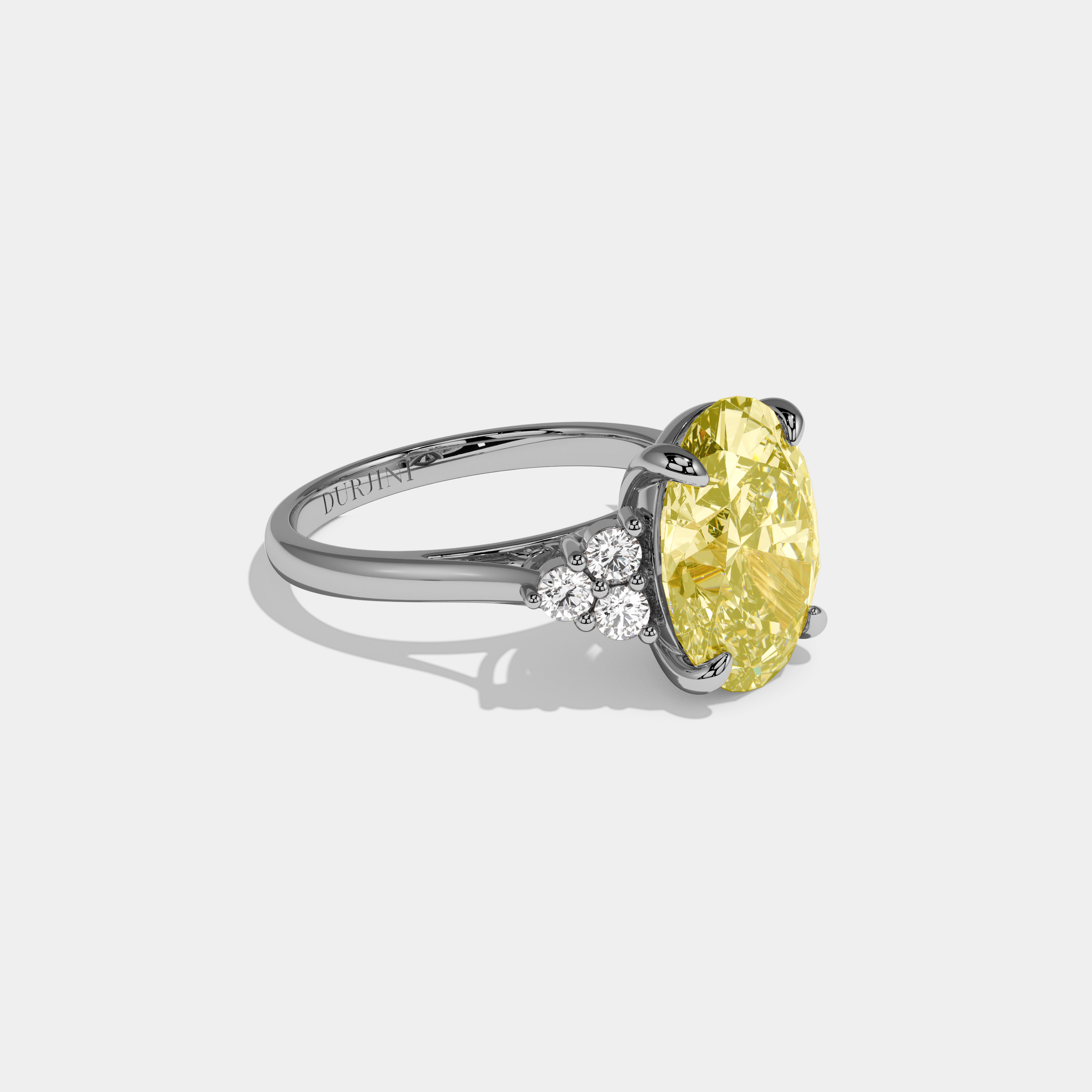 Ivy Fancy Yellow Oval Cut Diamond Plain Band Engagement Ring With Round Sides 6ct 18k White Gold
