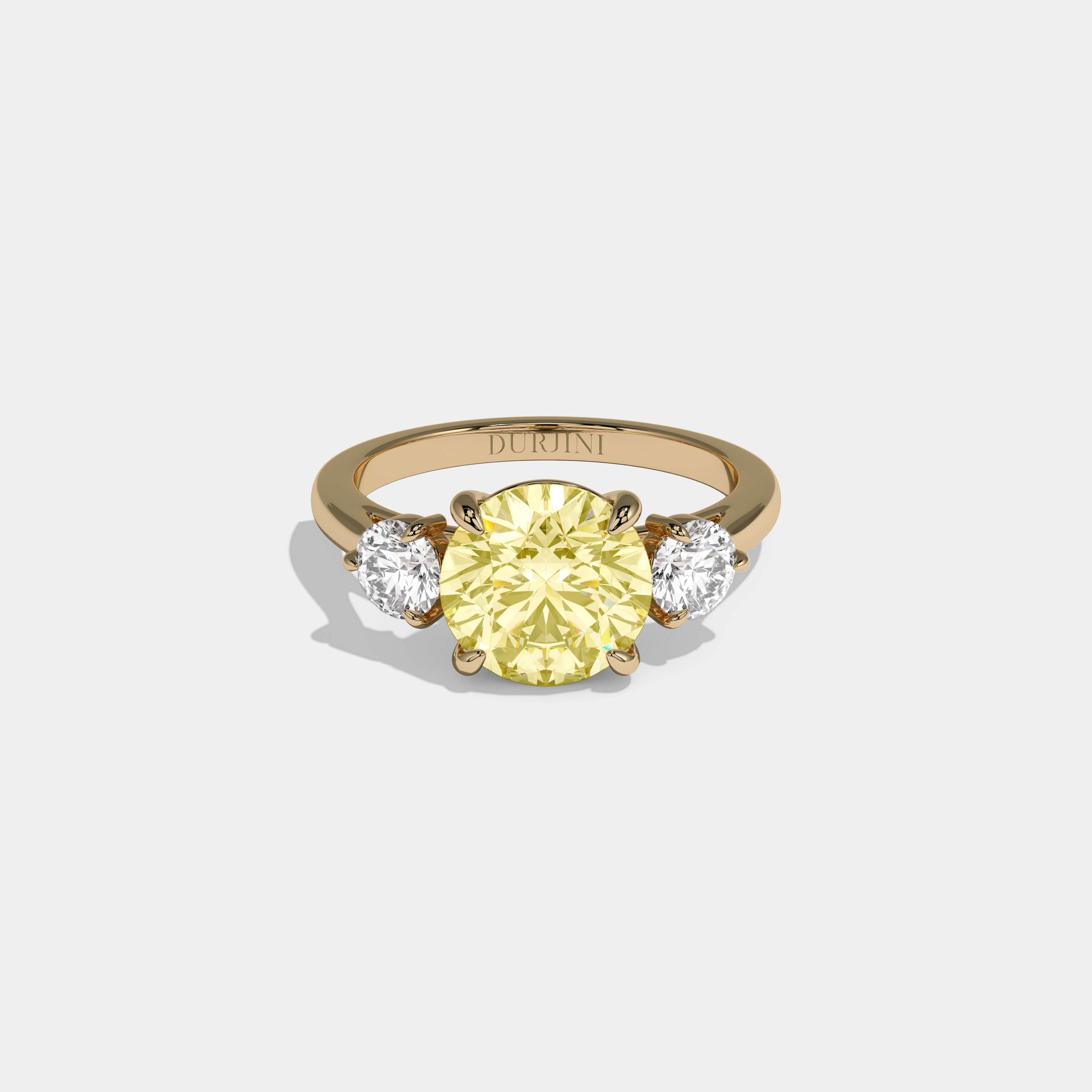 Victoria Fancy Yellow Round Brilliant Cut Diamond Plain Band With Round Cut Sides Engagement Ring 7ct 18K Yellow Gold