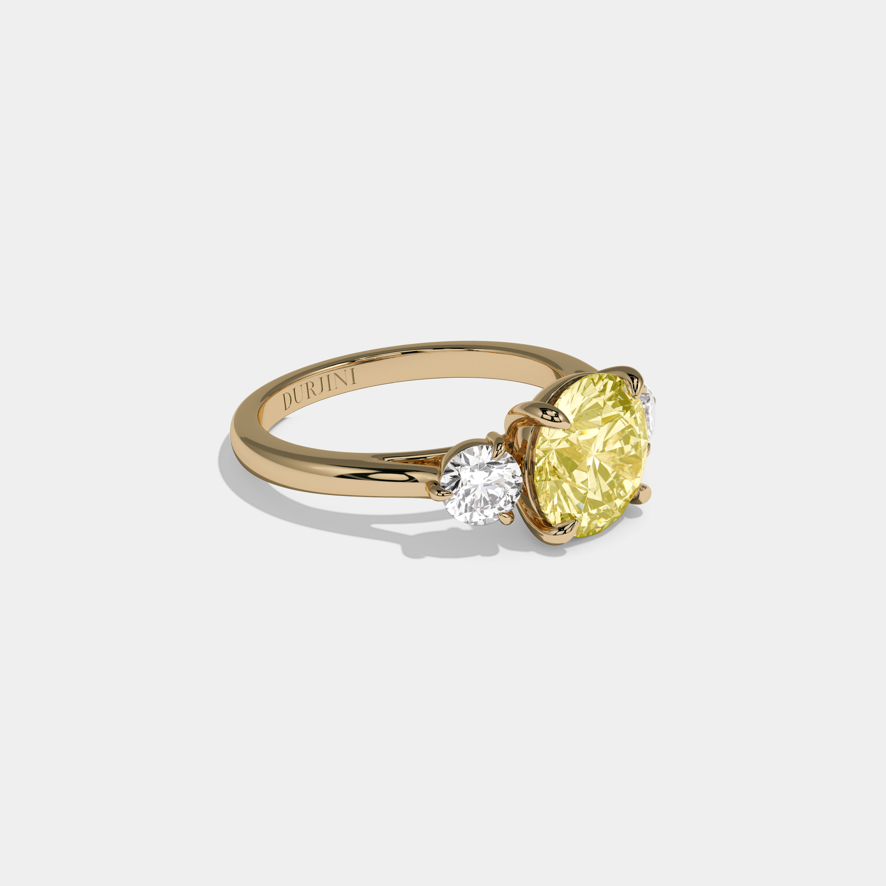 Victoria Fancy Yellow Round Brilliant Cut Diamond Plain Band With Round Cut Sides Engagement Ring 7ct 18K Yellow Gold