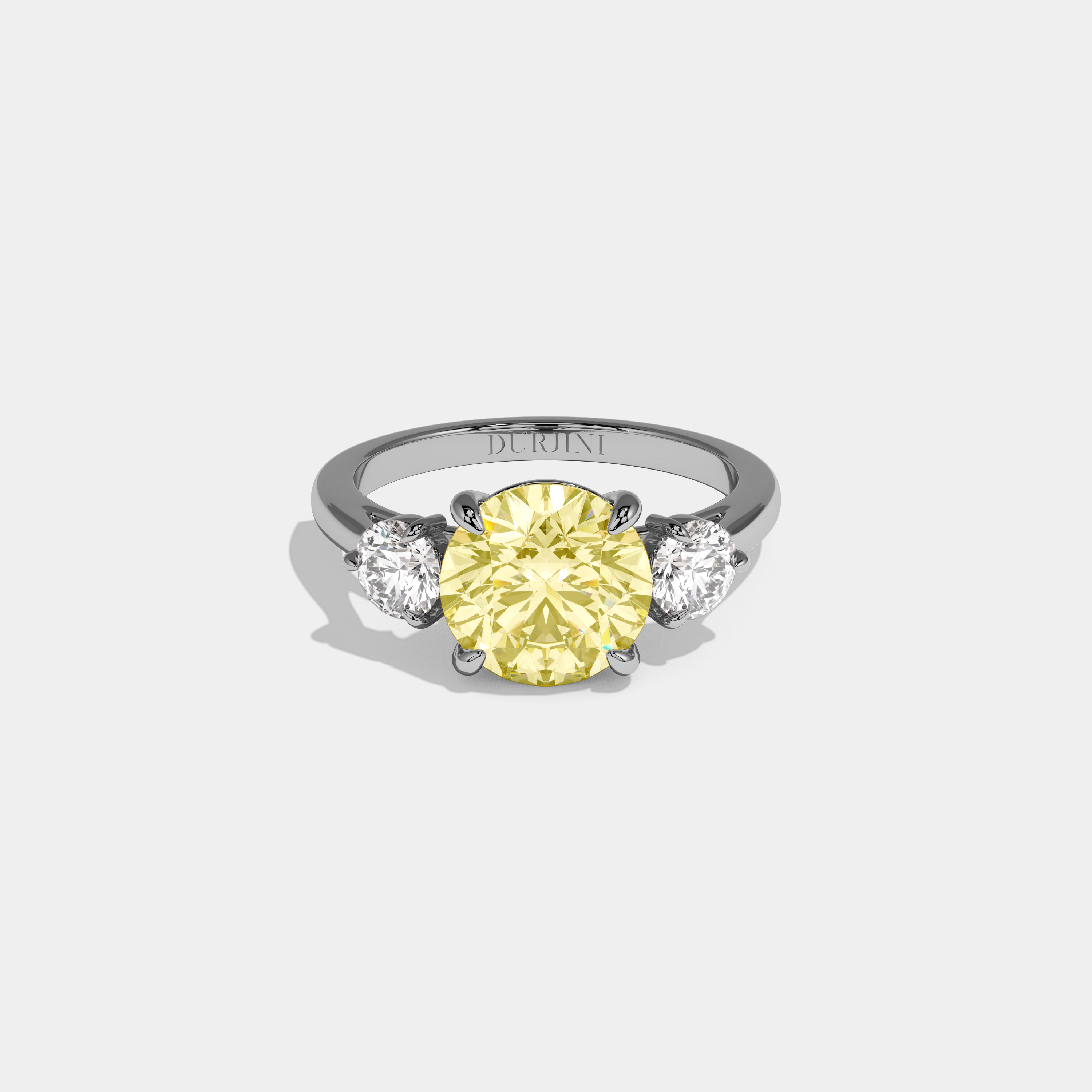 Rosie Fancy Yellow Round Brilliant Cut Diamond Plain Band With Round Cut Sides Engagement Ring 7ct 18K White Gold