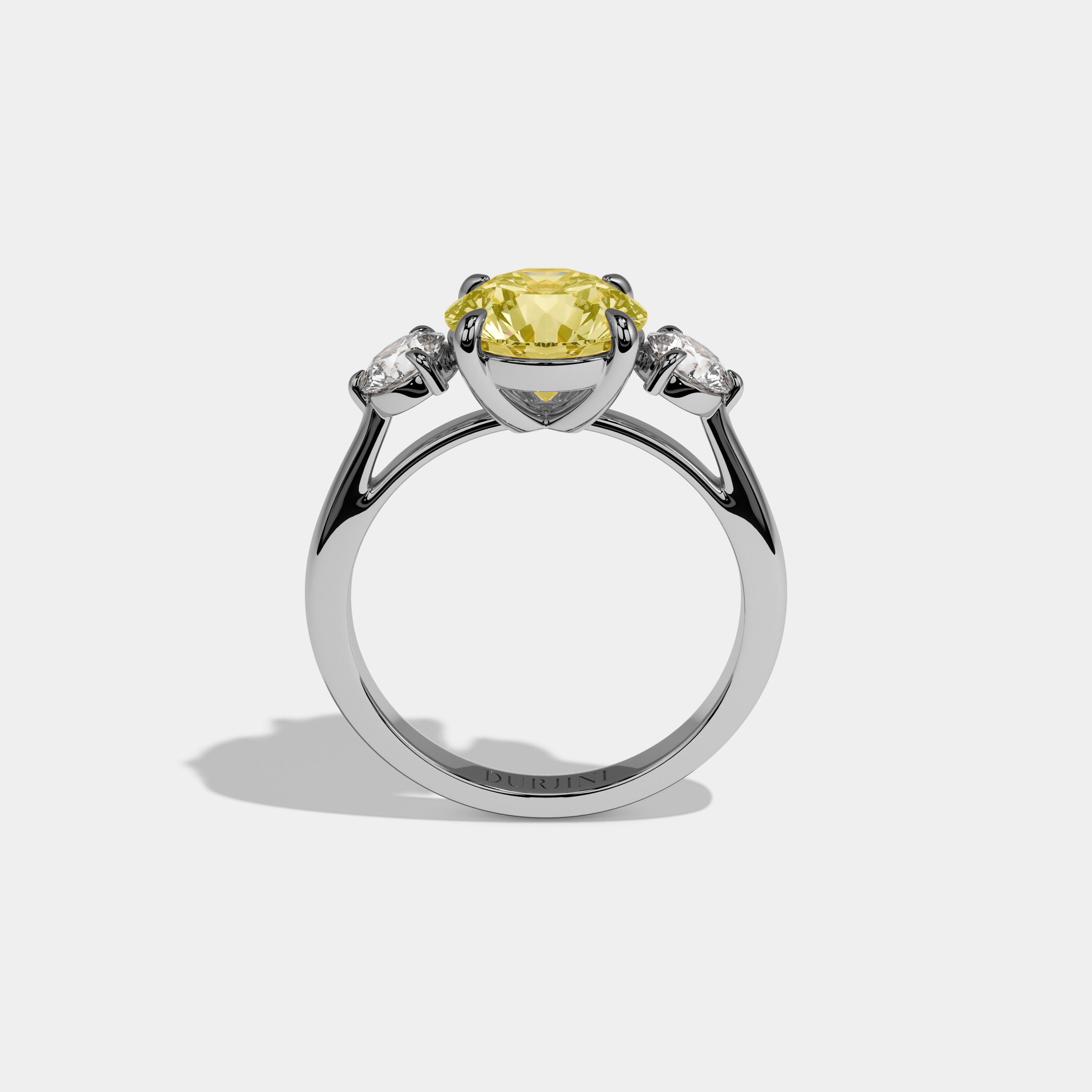 Rosie Fancy Yellow Round Brilliant Cut Diamond Plain Band With Round Cut Sides Engagement Ring 7ct 18K White Gold