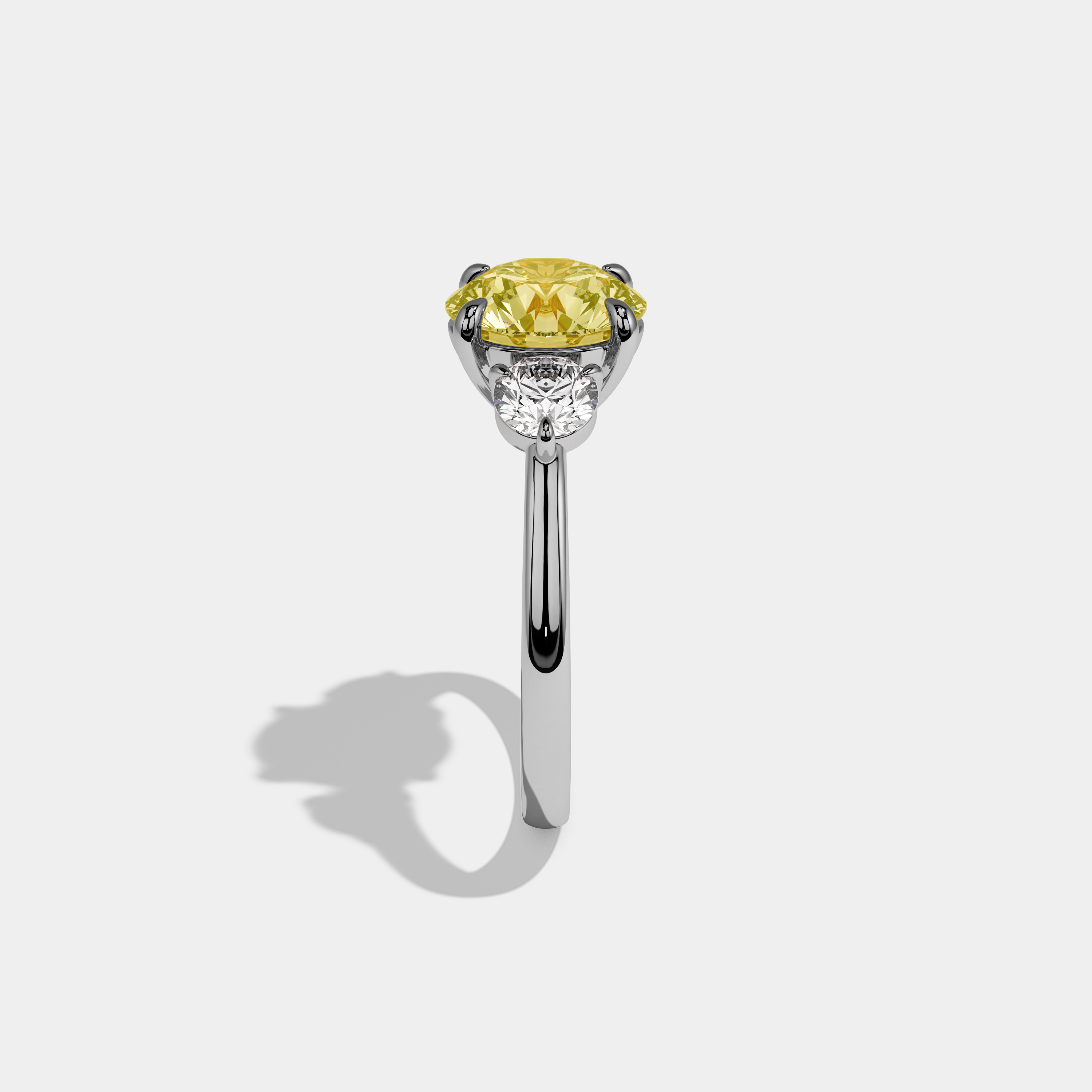 Rosie Fancy Yellow Round Brilliant Cut Diamond Plain Band With Round Cut Sides Engagement Ring 7ct 18K White Gold