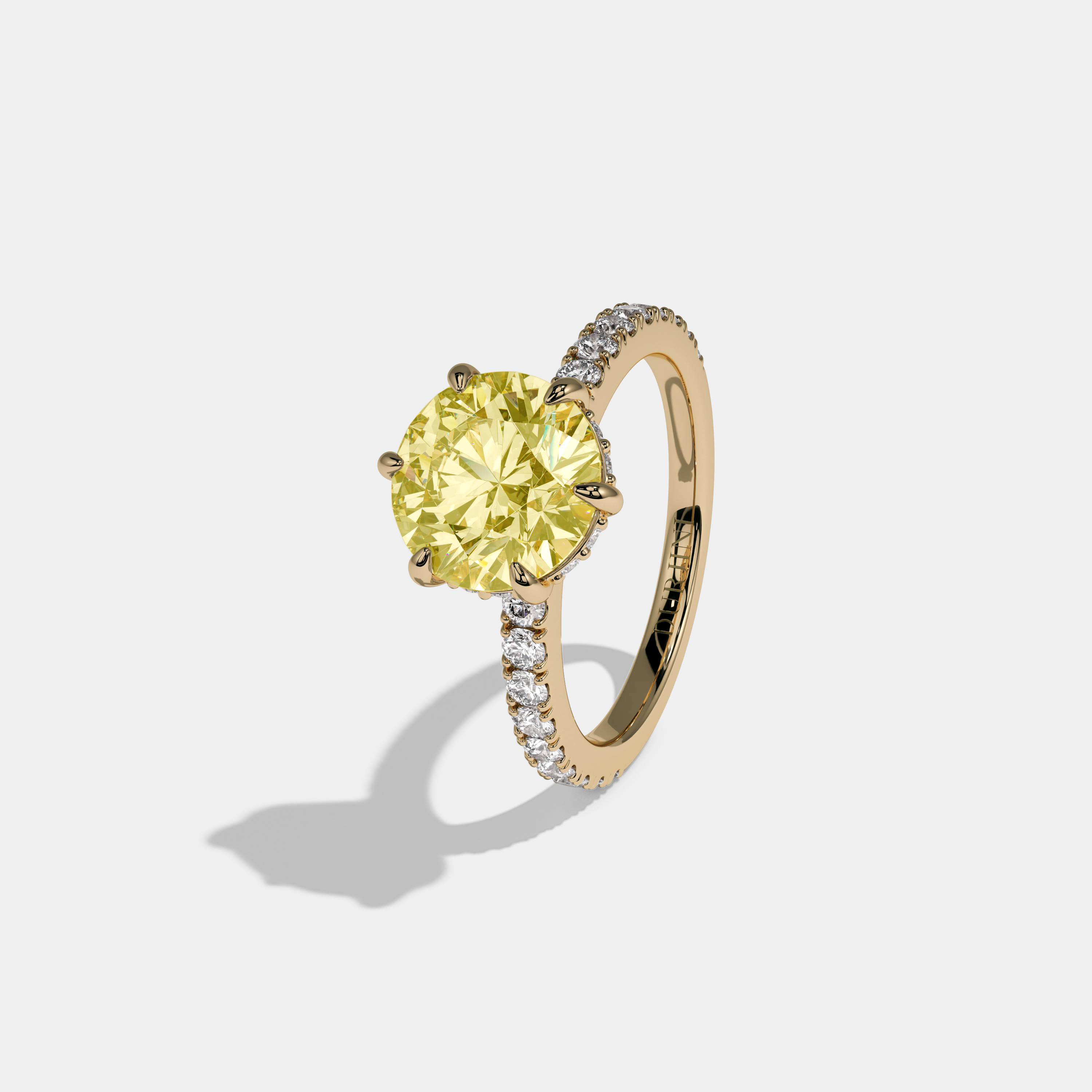 Victoria Fancy Yellow Round Brilliant Cut Diamond Band Engagement Ring 6ct 18K Yellow Gold