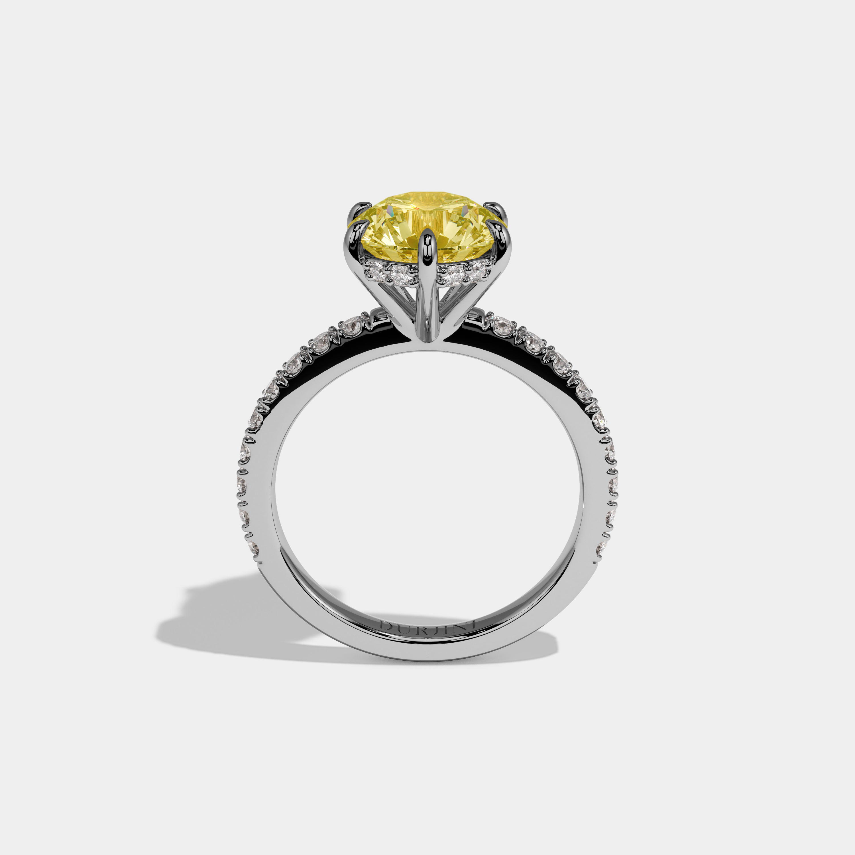 Lailah Fancy Yellow Round Brilliant Cut Diamond Band Engagement Ring 6ct 18K White Gold