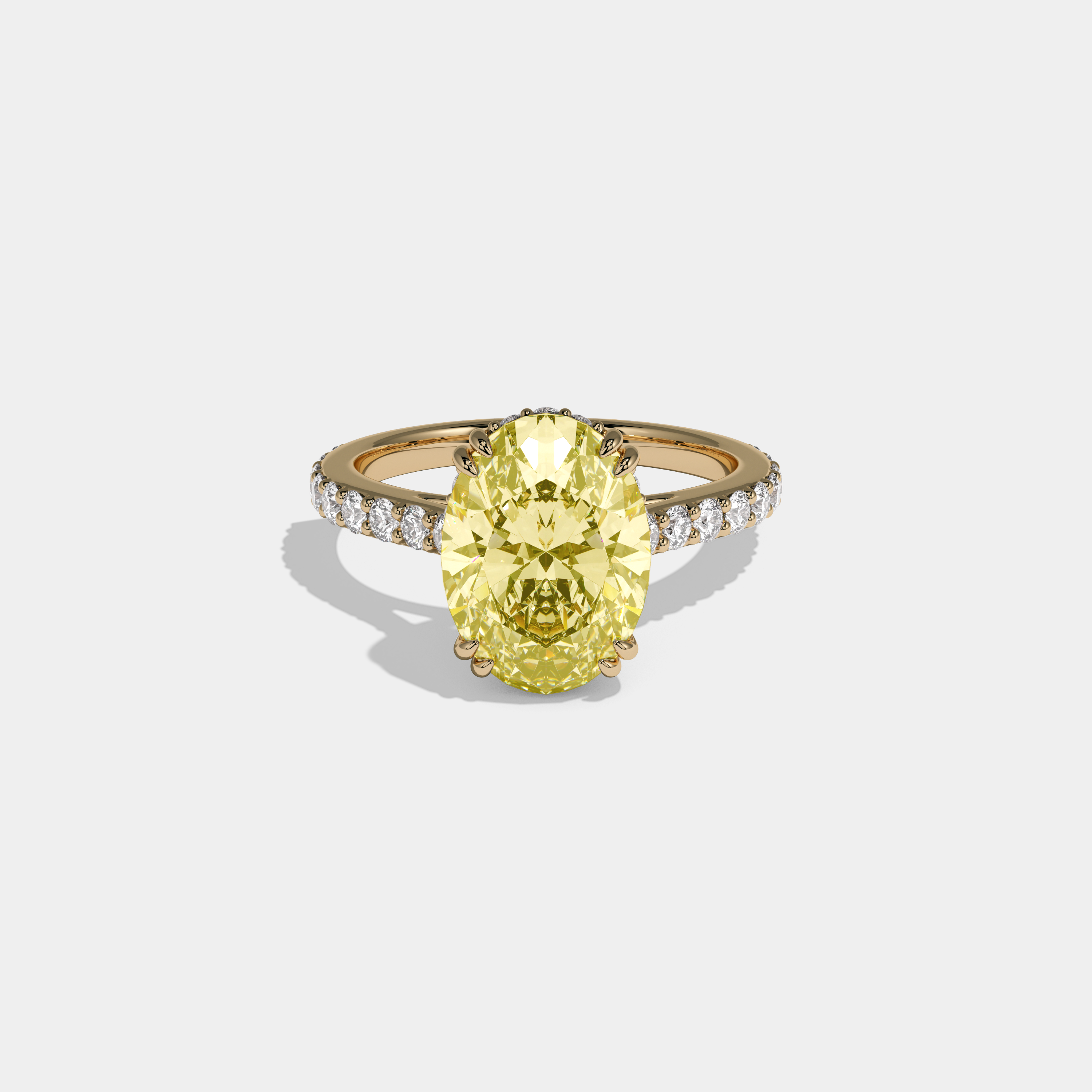 Victoria Fancy Yellow Oval Cut Diamond Band Engagement Ring 7ct 18K Yellow Gold