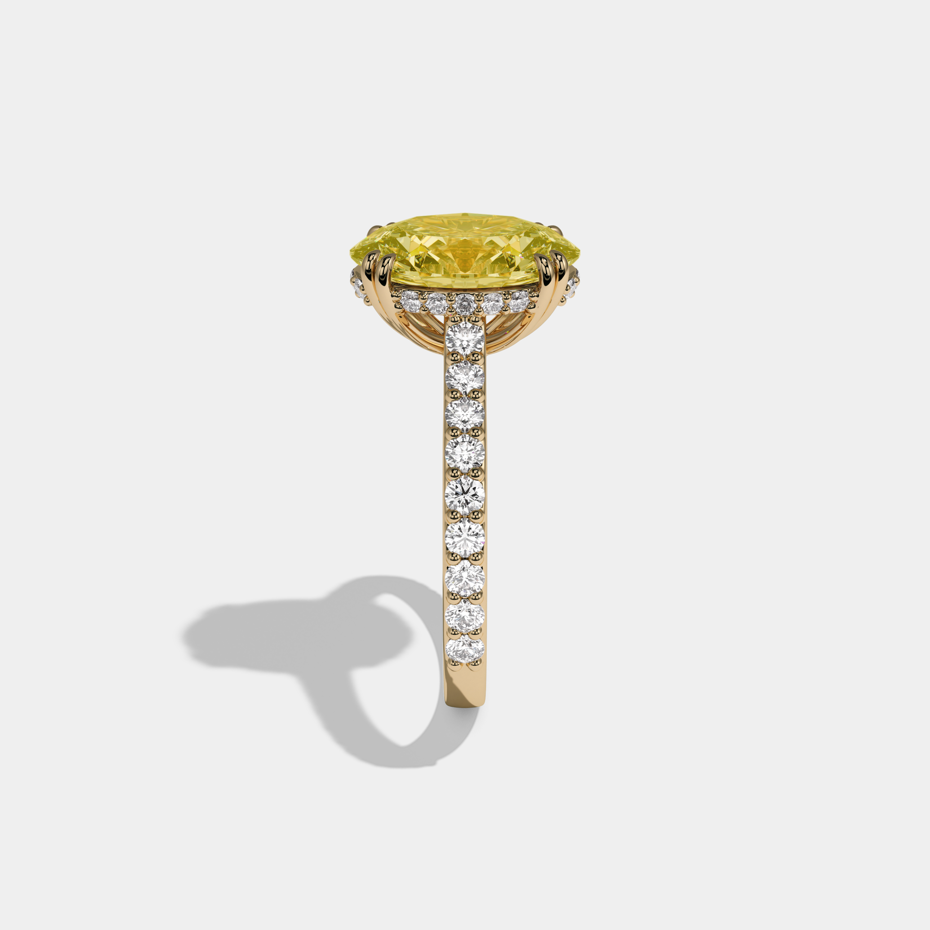 Victoria Fancy Yellow Oval Cut Diamond Band Engagement Ring 7ct 18K Yellow Gold