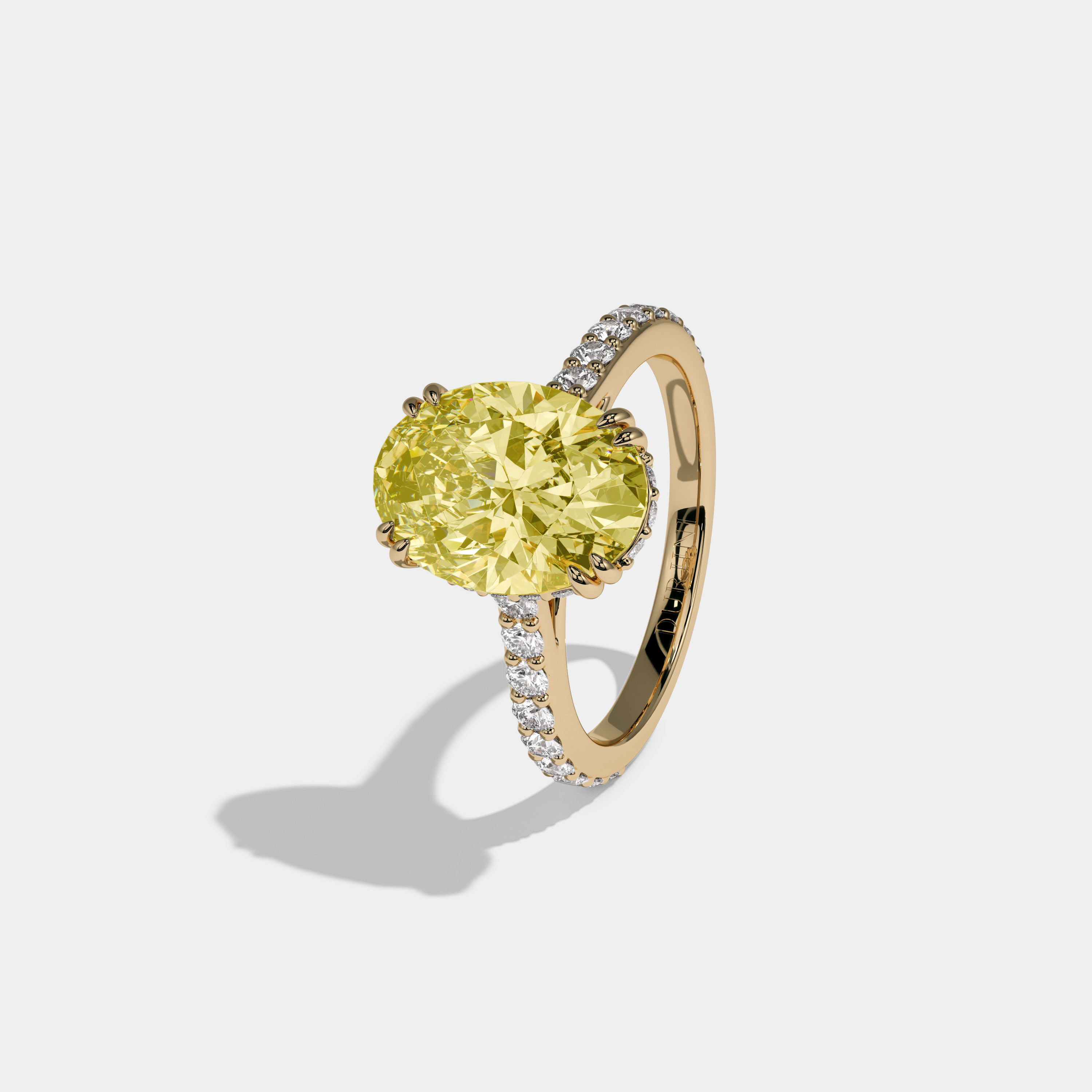 Victoria Fancy Yellow Oval Cut Diamond Band Engagement Ring 7ct 18K Yellow Gold