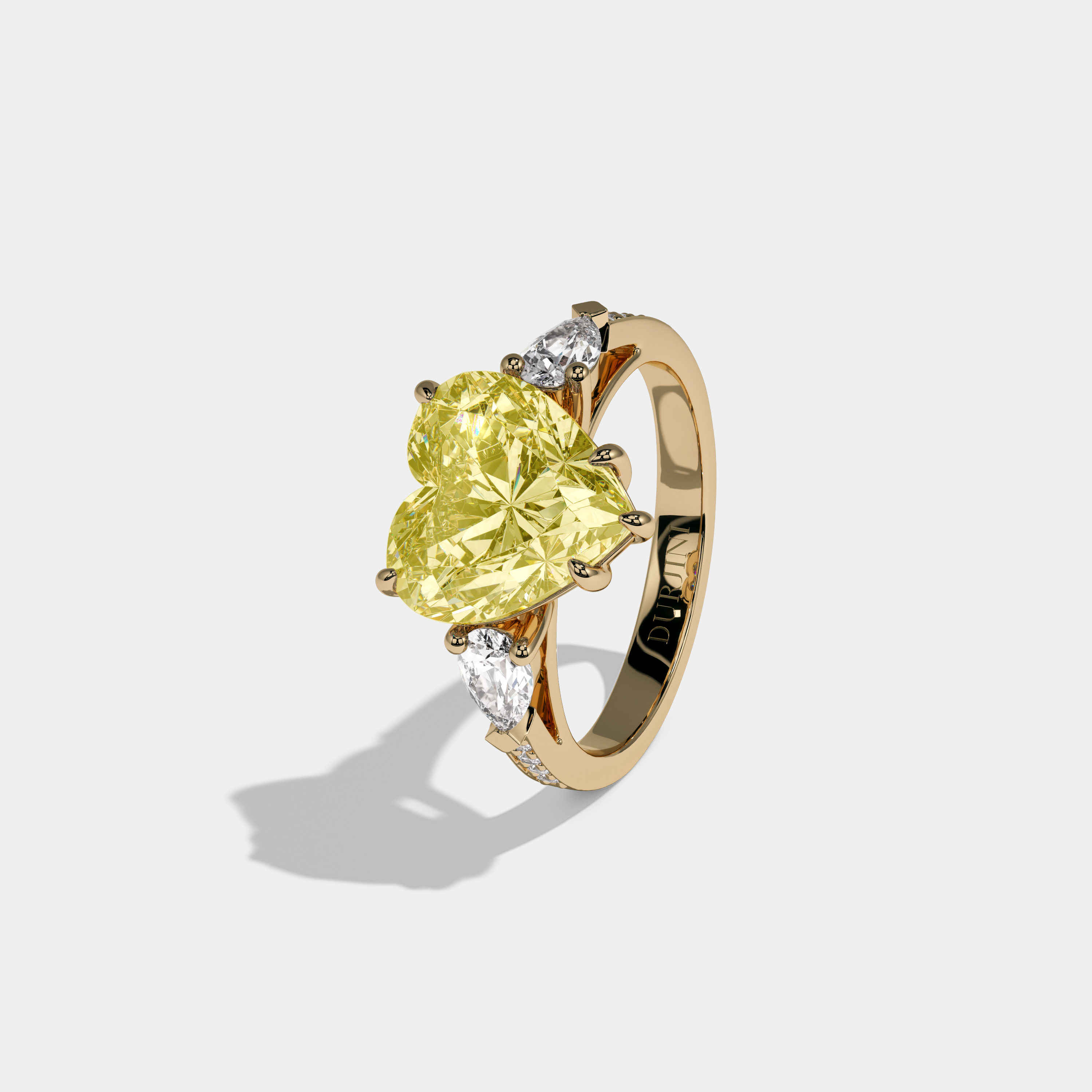 Victoria Fancy Yellow Heart Brilliant Cut Diamond Band With Pear Sides Engagement Ring 7ct 18K Yellow Gold
