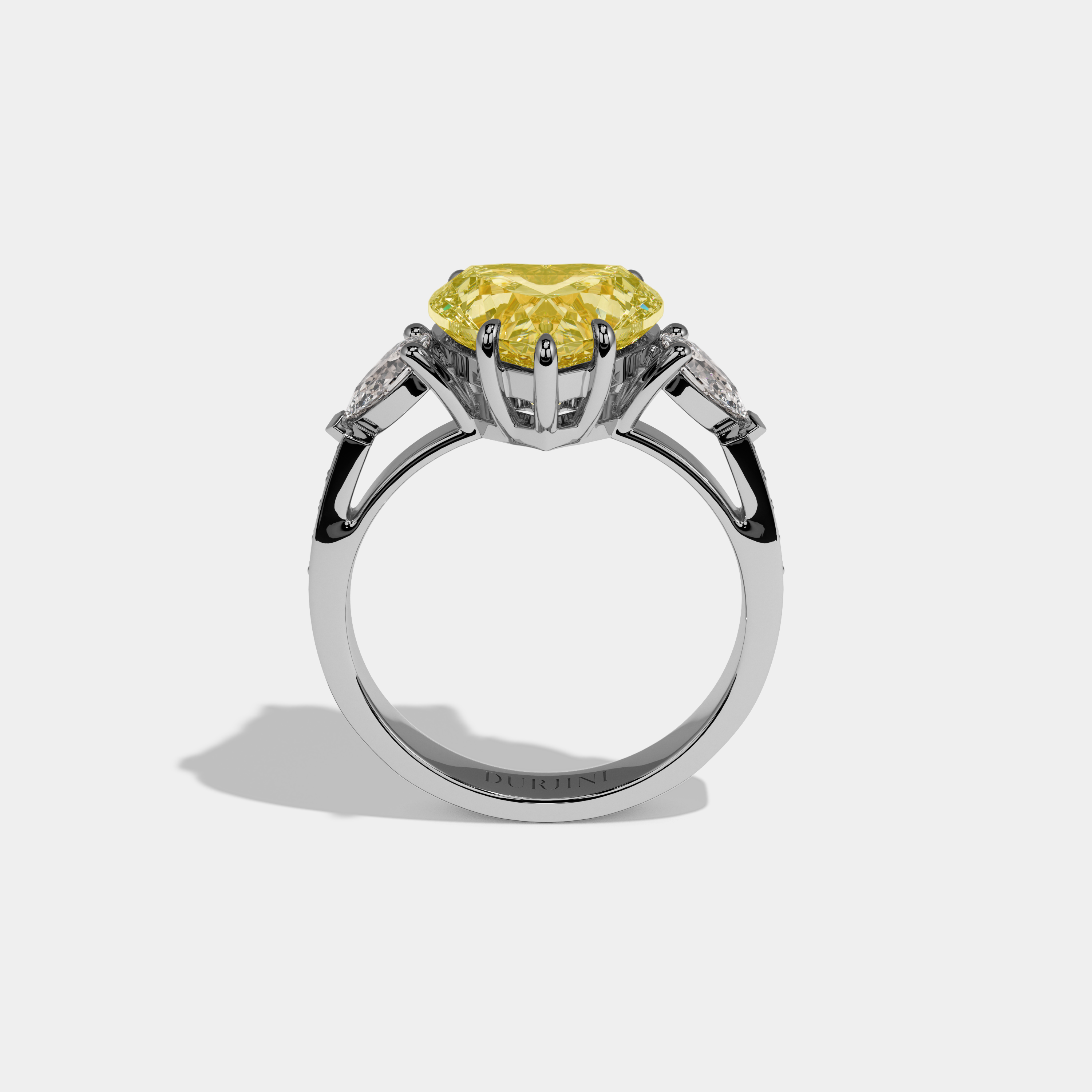 Georgina Fancy Yellow Heart Brilliant Cut Diamond Band With Pear Sides Engagement Ring 7ct 18K White Gold