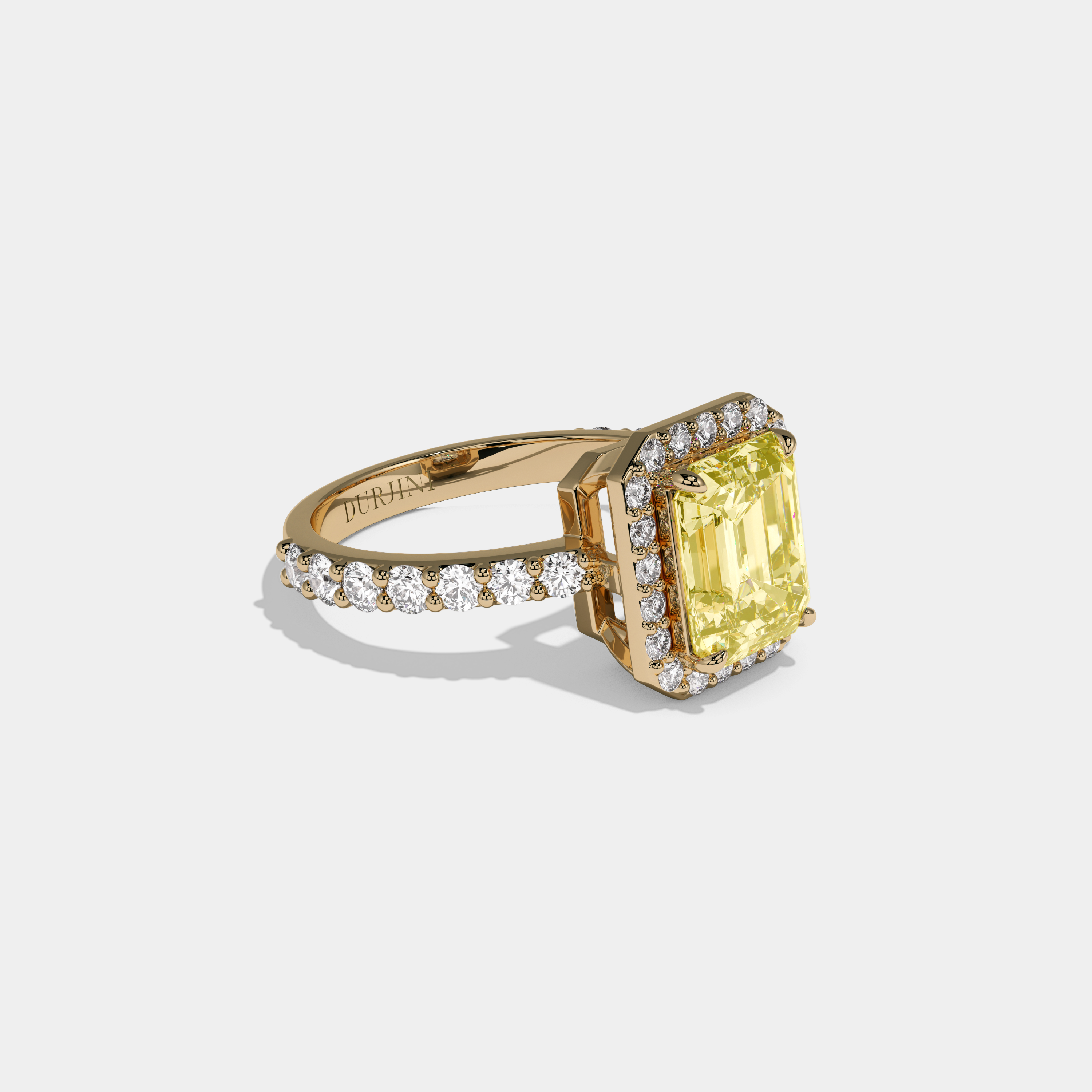 Isolde Fancy Yellow Emerald Cut Diamond Band Engagement Ring 6ct 18K Yellow Gold