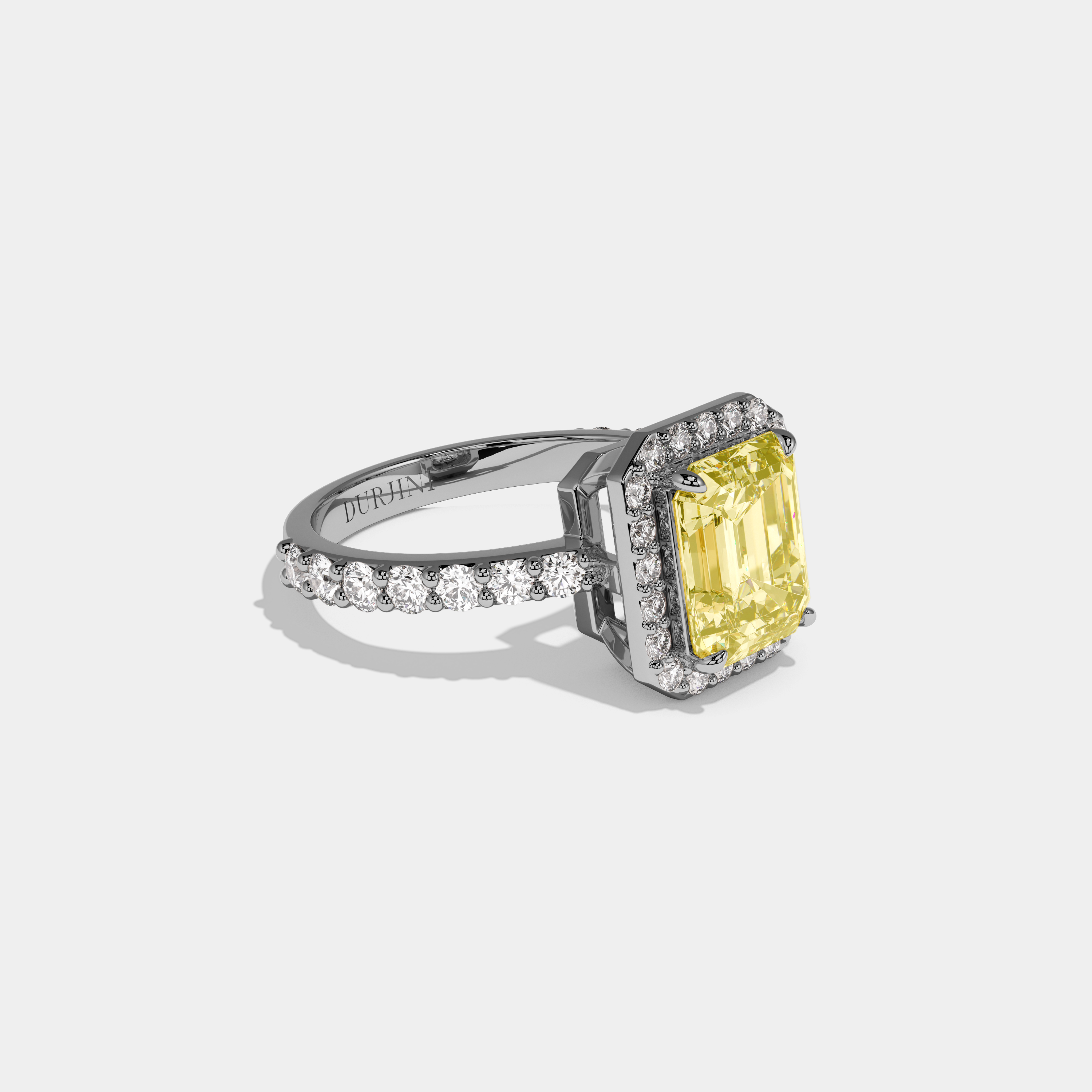 Tilly Fancy Yellow Emerald Cut Diamond Band Engagement Ring 6ct 18K White Gold