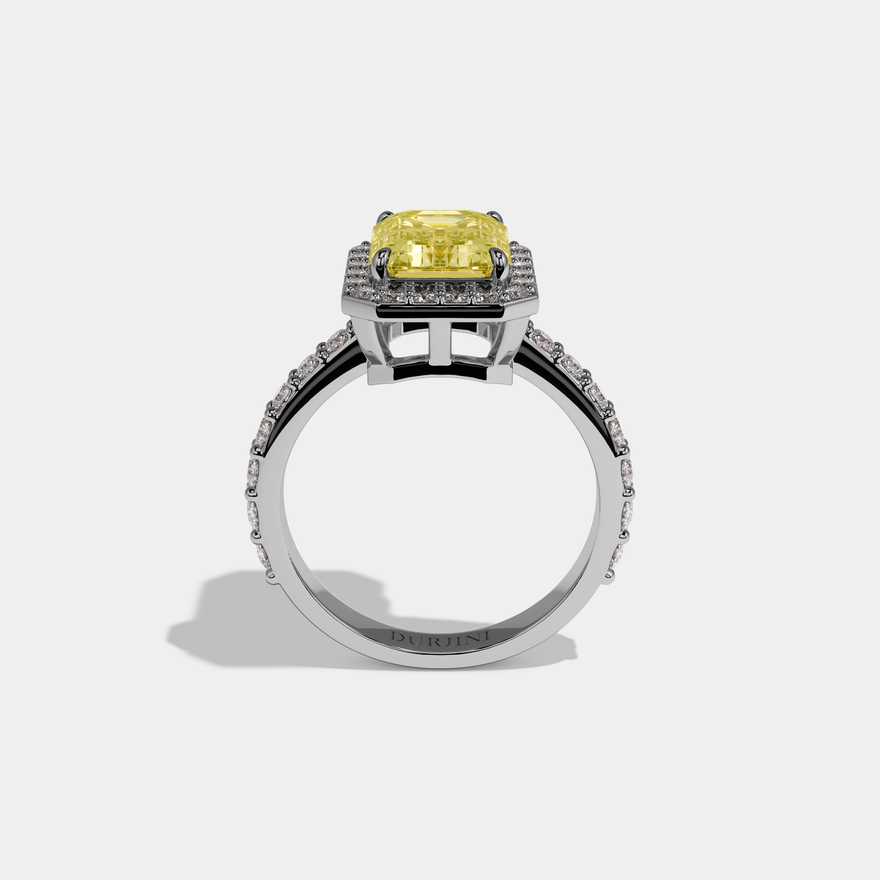 Tilly Fancy Yellow Emerald Cut Diamond Band Engagement Ring 6ct 18K White Gold