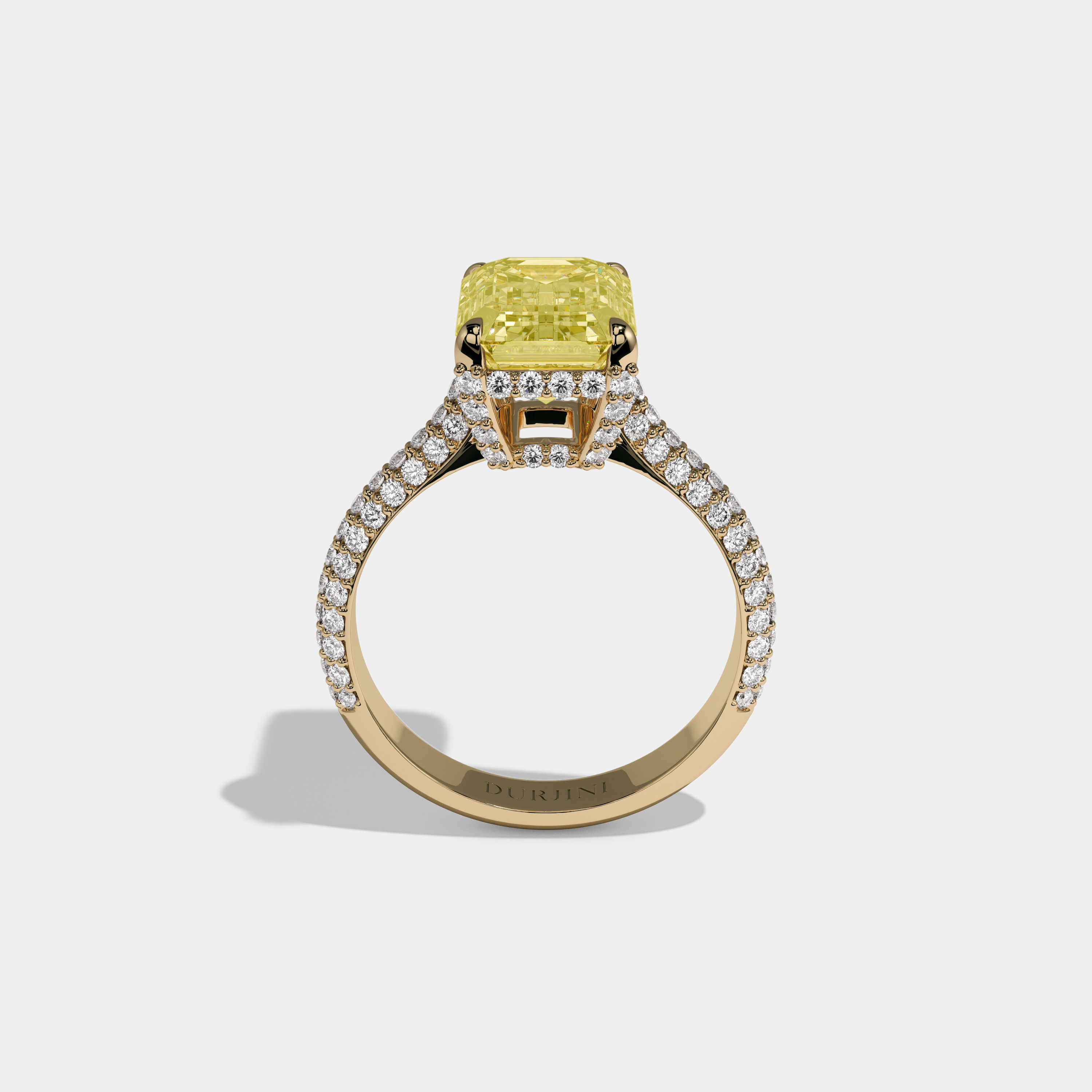Victoria Fancy Yellow Emerald Cut Diamond Band Engagement Ring 6ct 18K Yellow Gold
