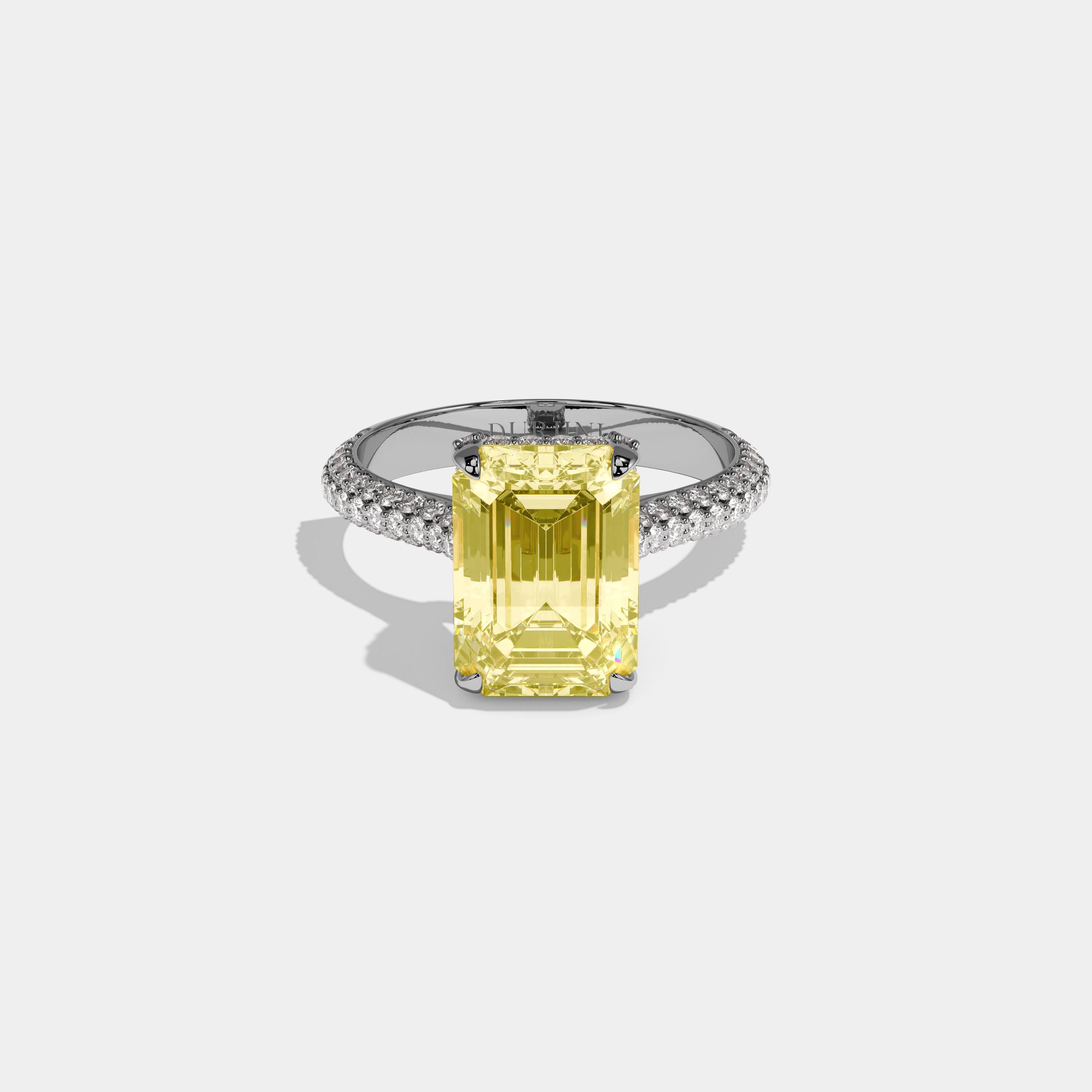 Lailah Fancy Yellow Emerald Cut Diamond Band Engagement Ring 6ct 18K White Gold