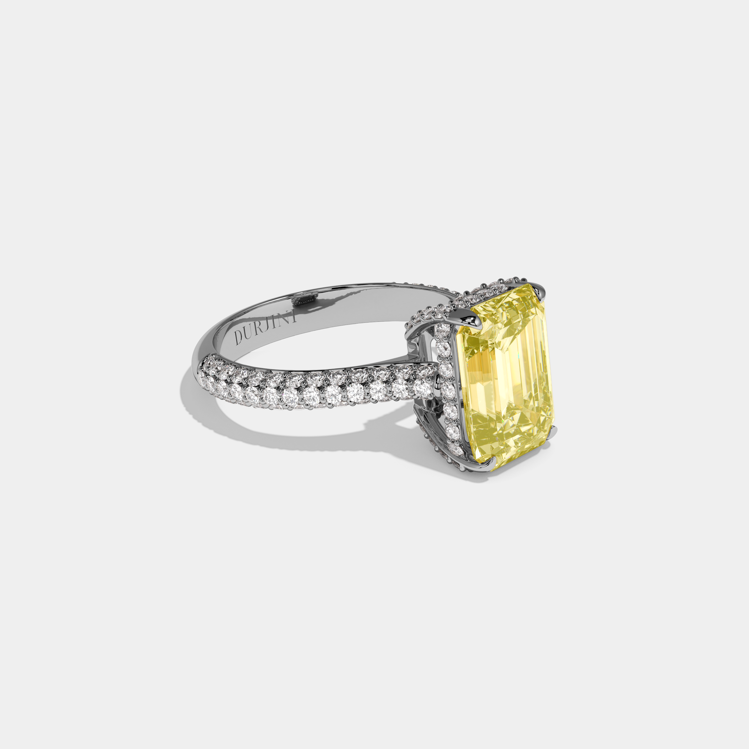 Lailah Fancy Yellow Emerald Cut Diamond Band Engagement Ring 6ct 18K White Gold