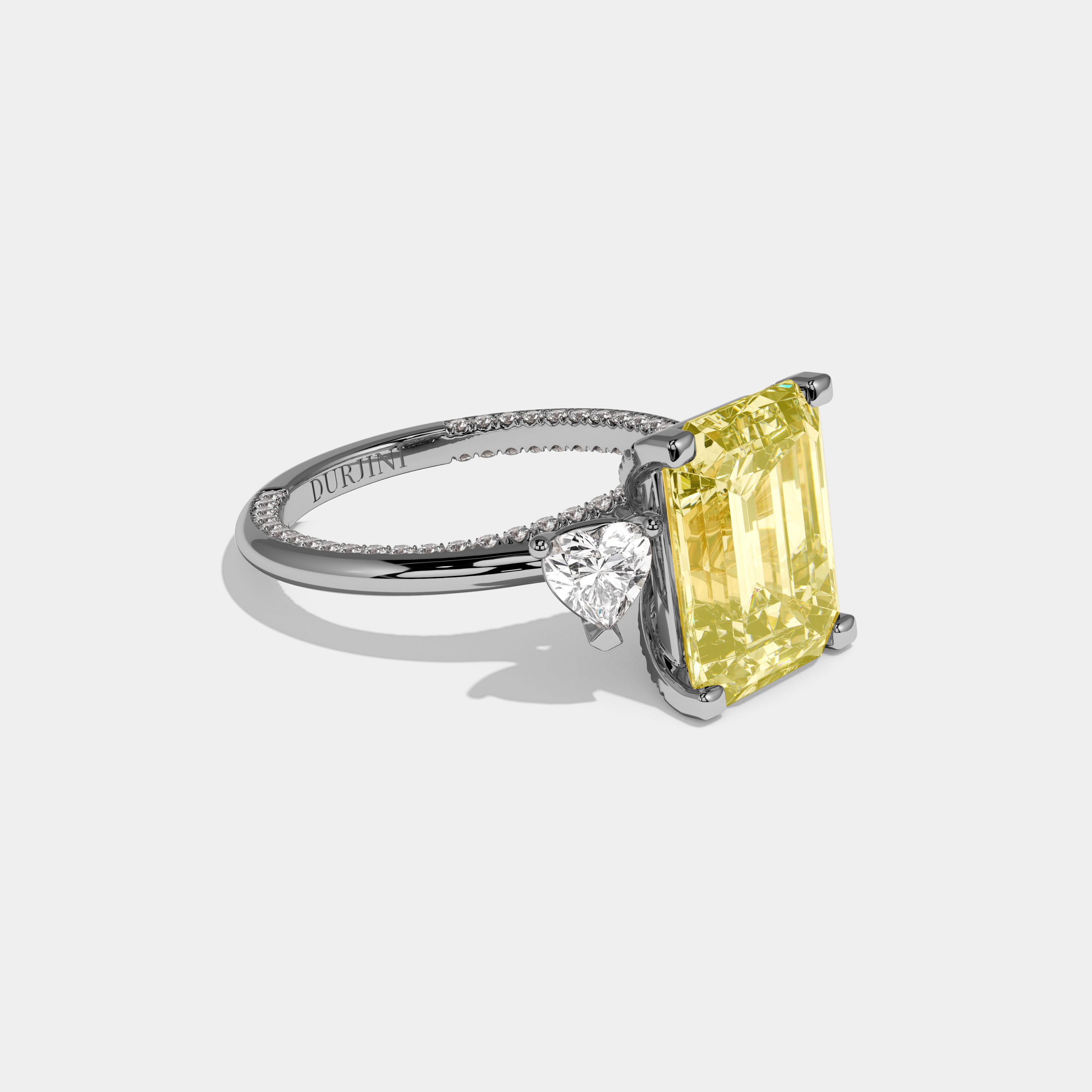 Martha Fancy Yellow Emerald Cut Diamond Hidden Band Engagement Ring 6ct 18K White Gold