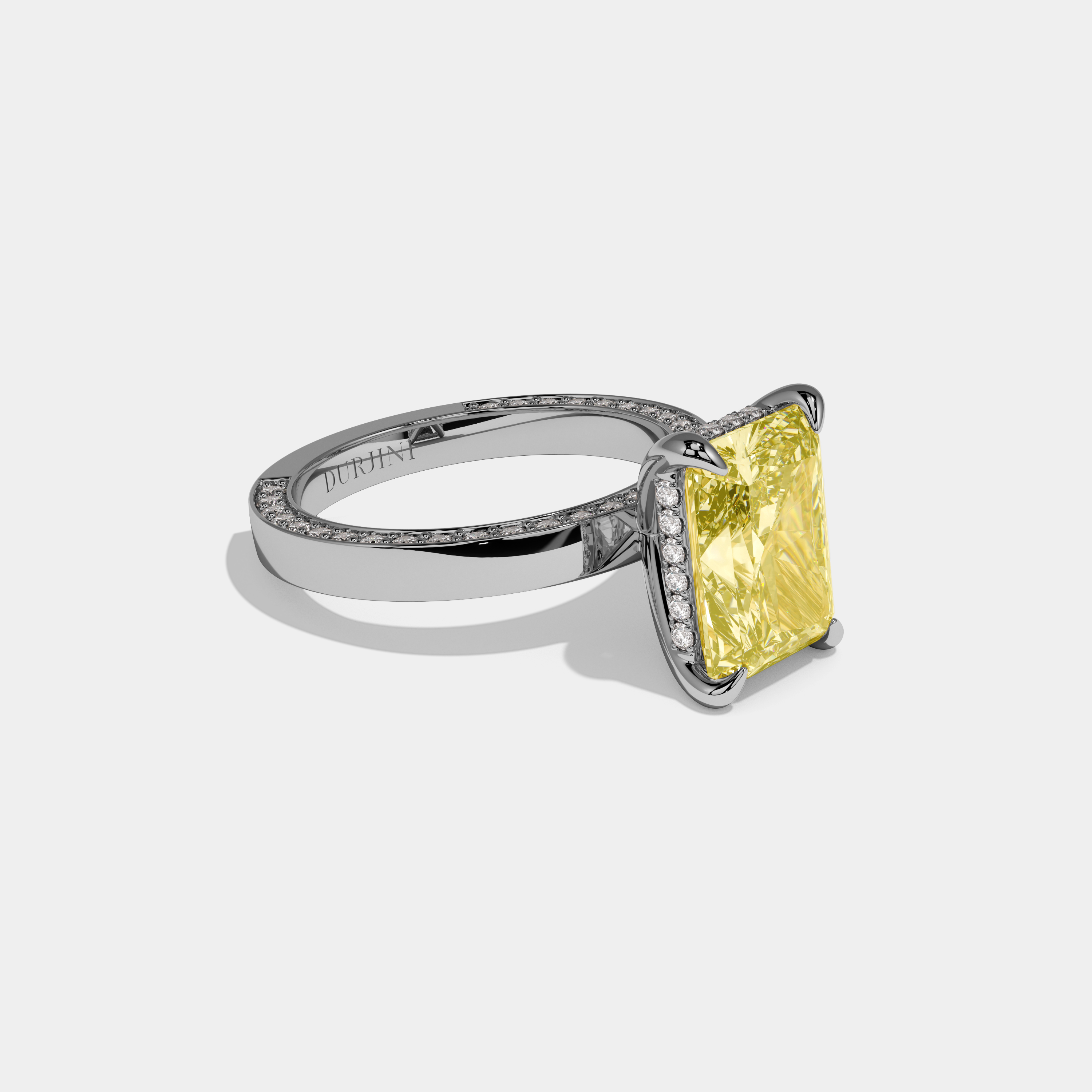 Annabel Fancy Yellow Radiant Cut Diamond Hidden Band Engagement Ring 6ct 18K White Gold