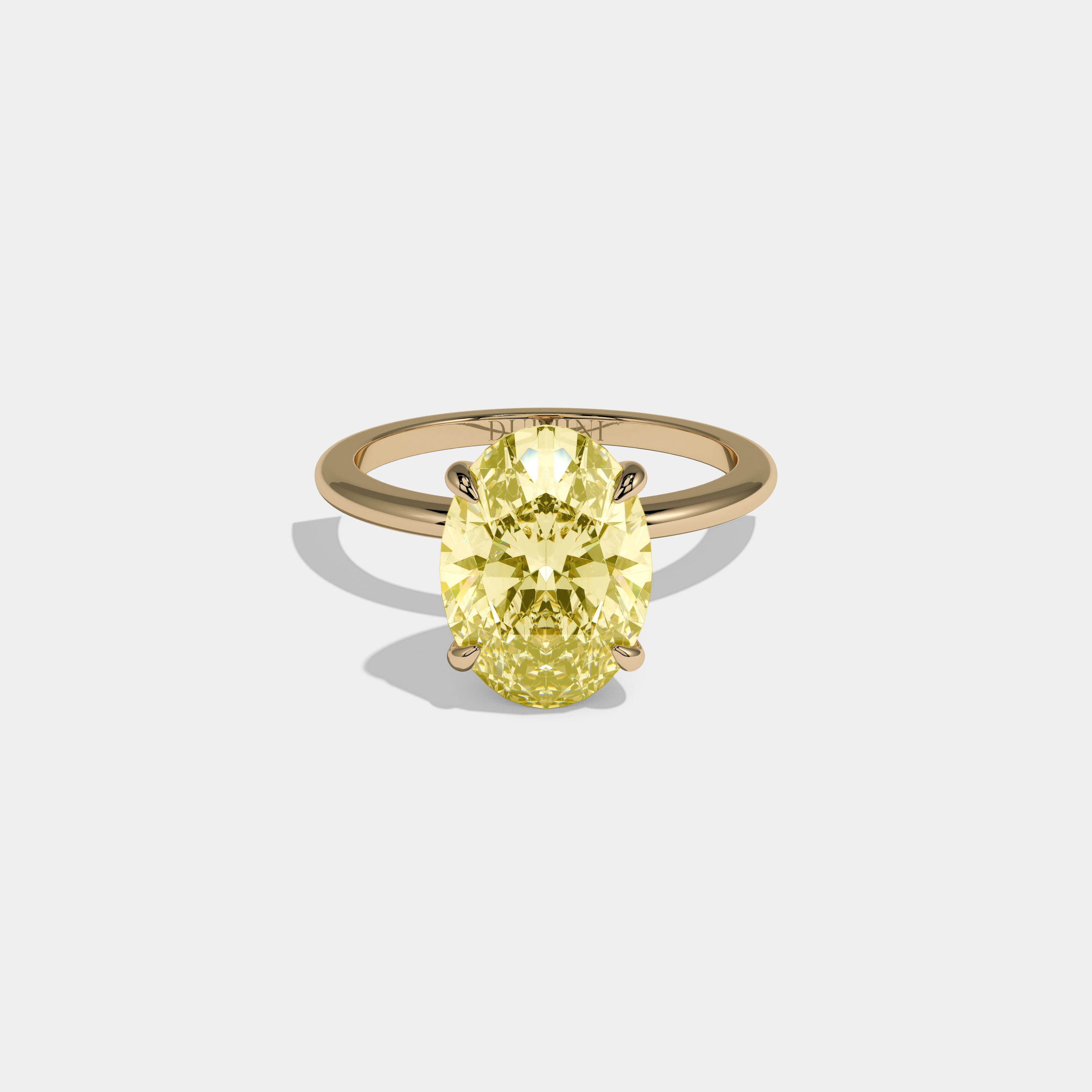 Charlotte Fancy Yellow Oval Cut Diamond Plain Band Engagement Ring 6.5ct 18K Yellow Gold