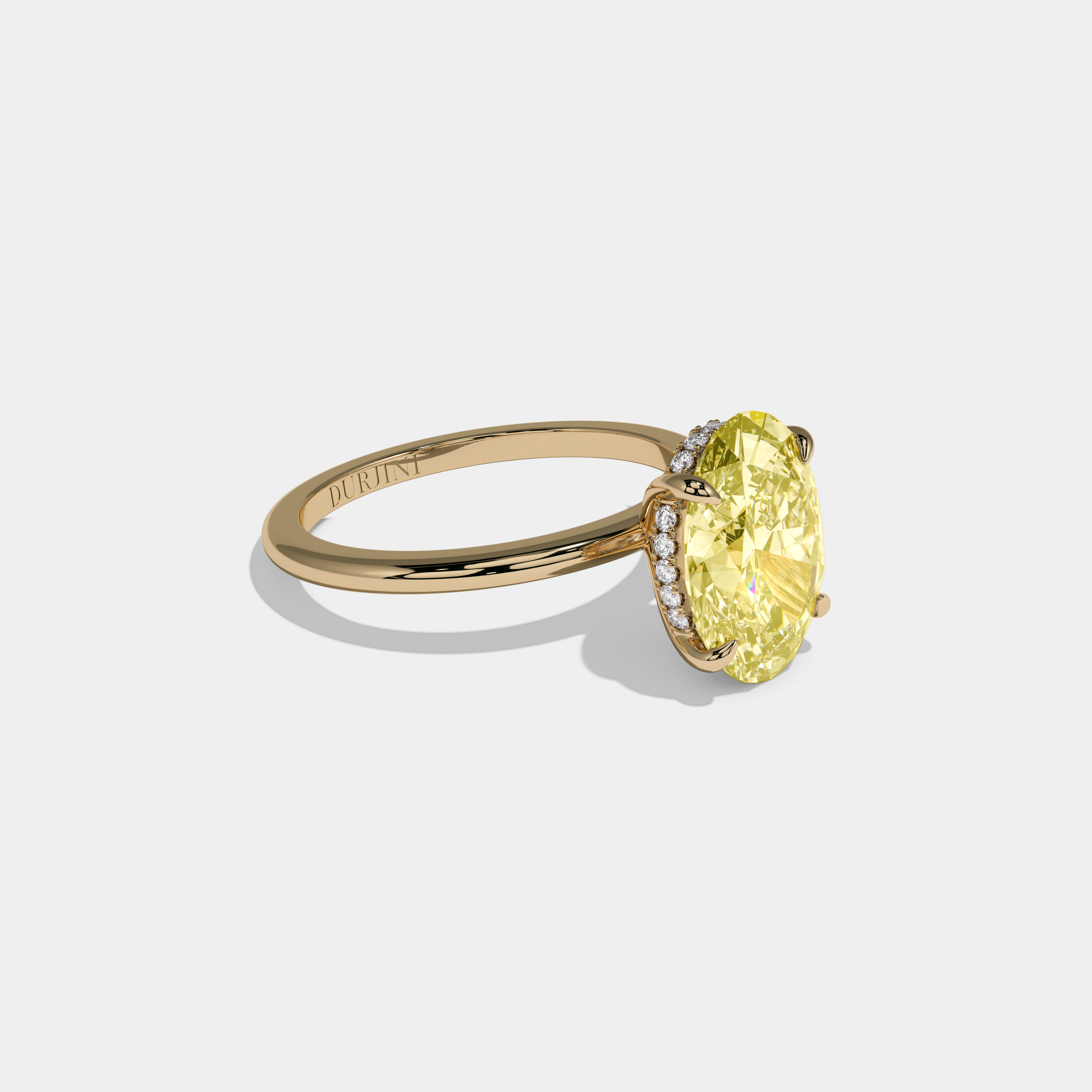 Charlotte Fancy Yellow Oval Cut Diamond Plain Band Engagement Ring 6.5ct 18K Yellow Gold