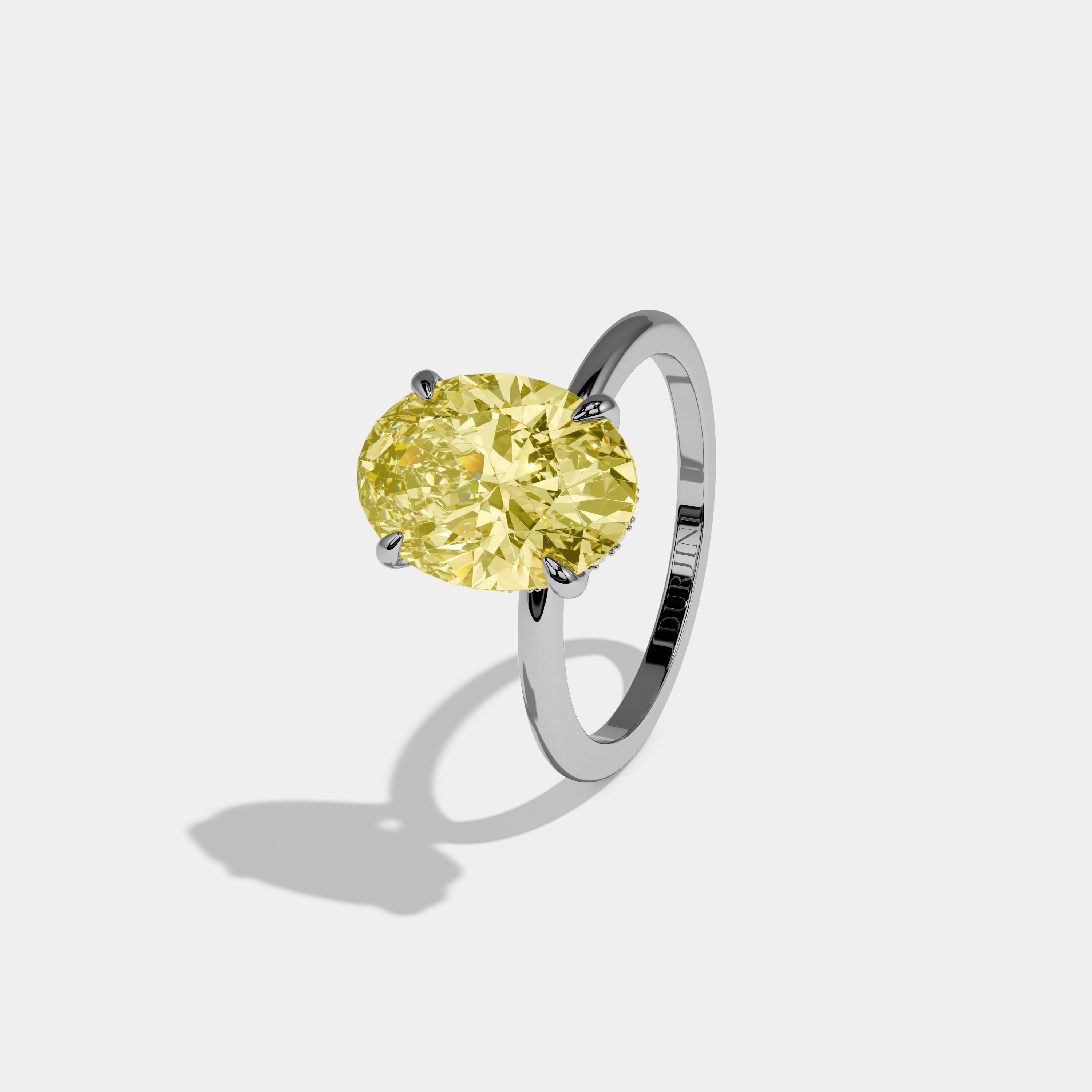 Jemima Fancy Yellow Oval Cut Diamond Plain Band Engagement Ring 6.5ct 18K White Gold