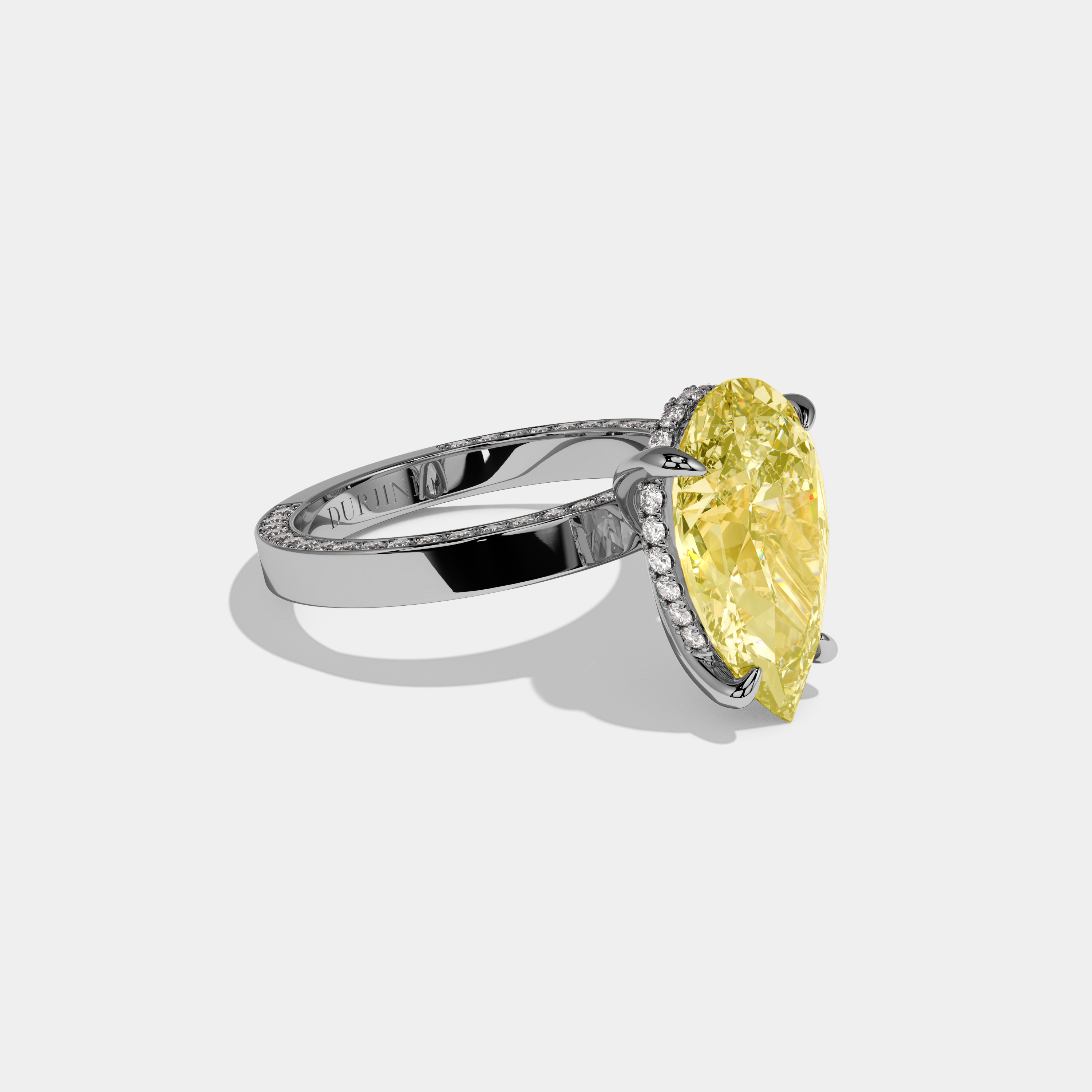 Esme Fancy Yellow Pear Cut Diamond Hidden Band Engagement Ring 6ct 18K White Gold