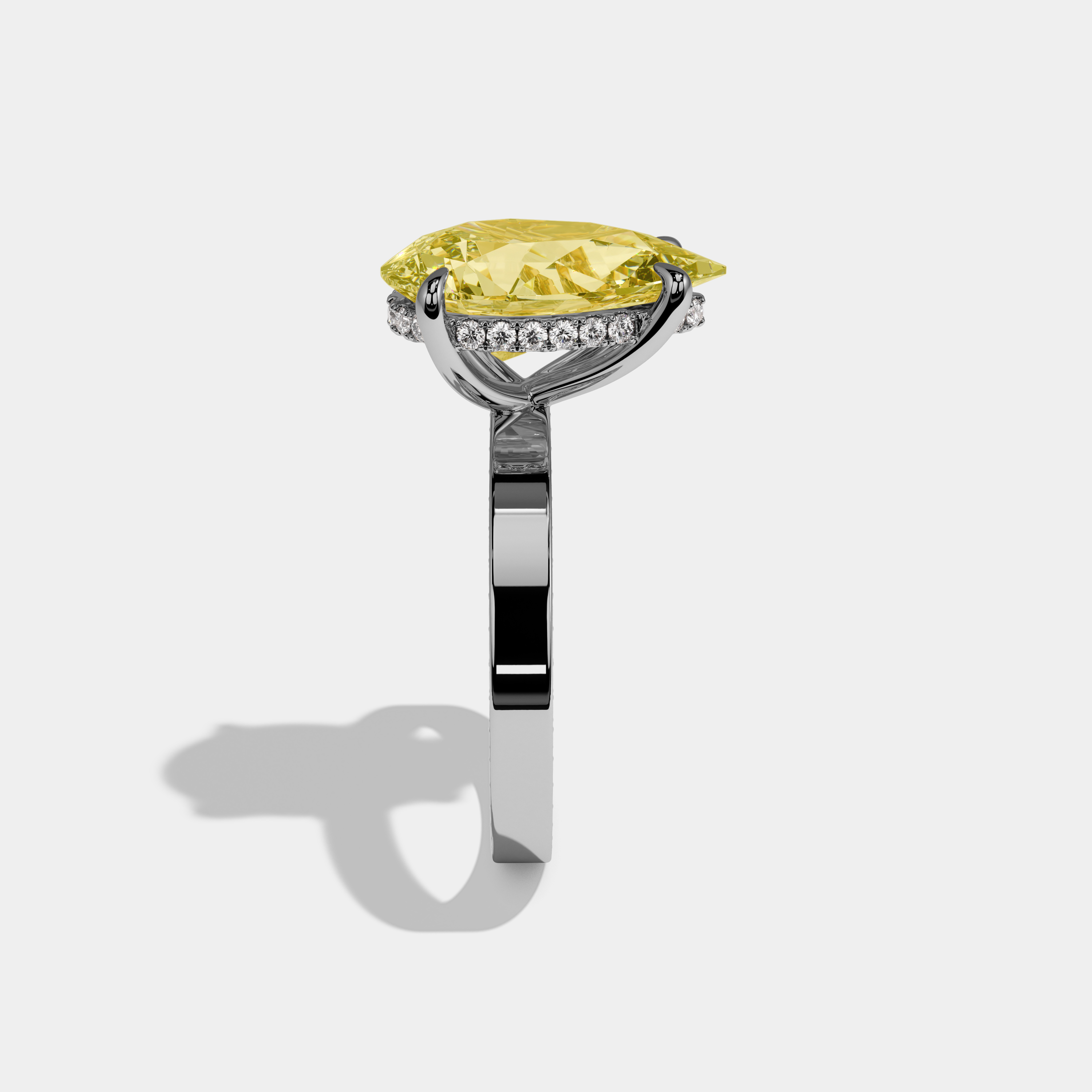 Esme Fancy Yellow Pear Cut Diamond Hidden Band Engagement Ring 6ct 18K White Gold