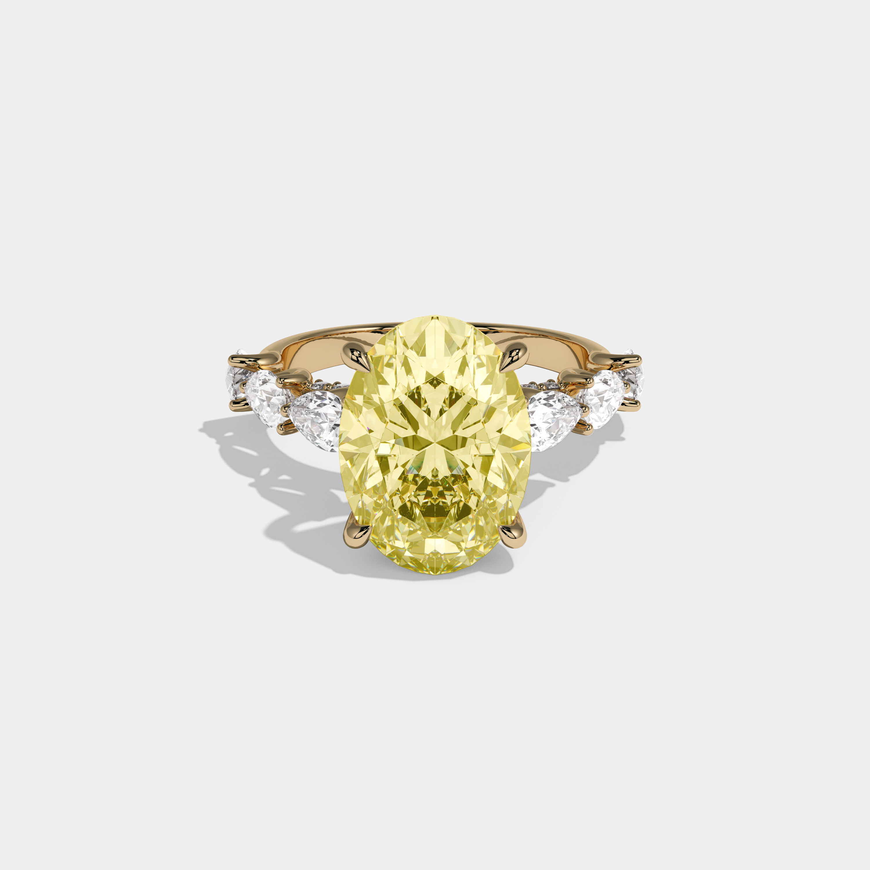Augusta Fancy Yellow Oval Cut Diamond Band With Pear Cuts Engagement Ring 6ct 18K Yellow Gold