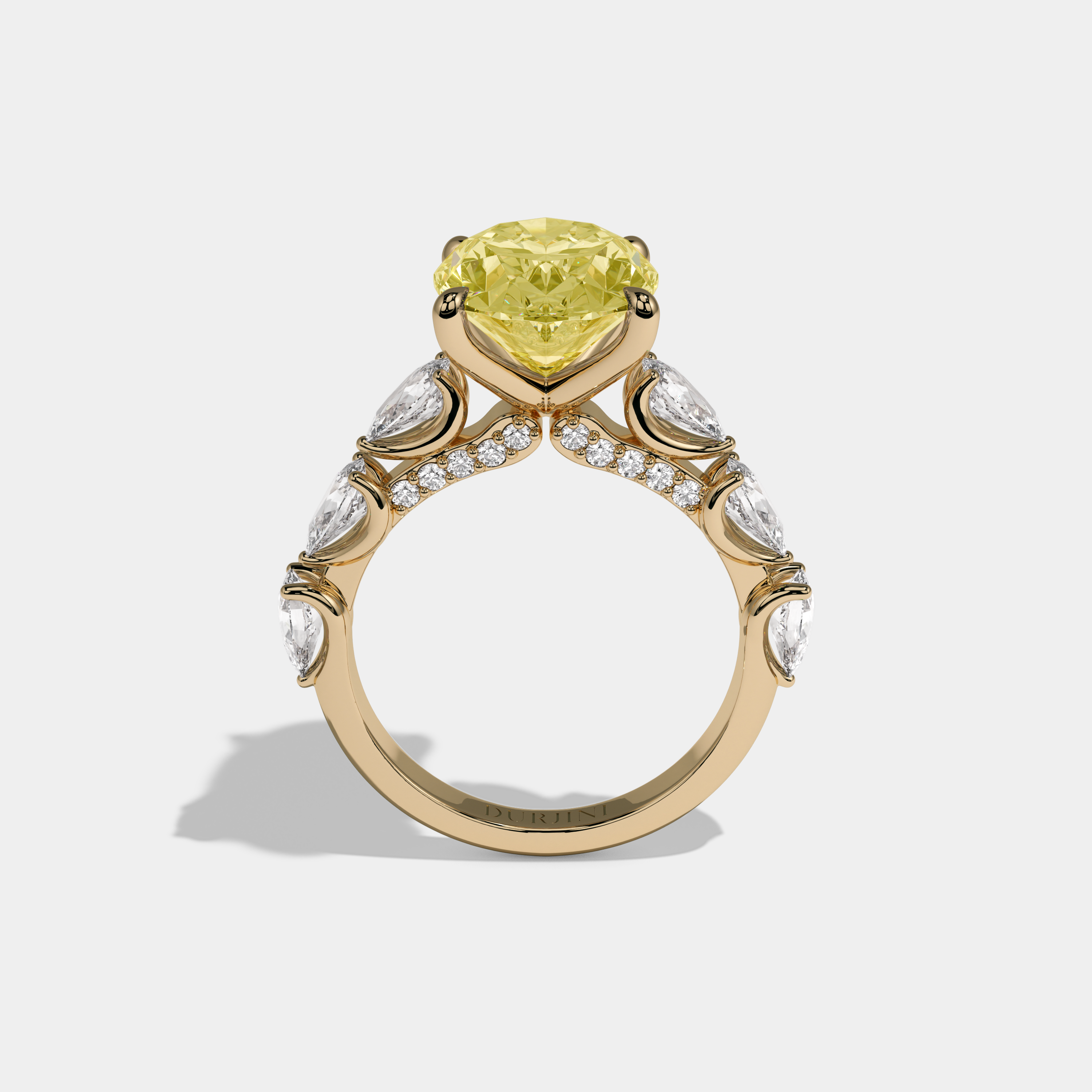 Augusta Fancy Yellow Oval Cut Diamond Band With Pear Cuts Engagement Ring 6ct 18K Yellow Gold