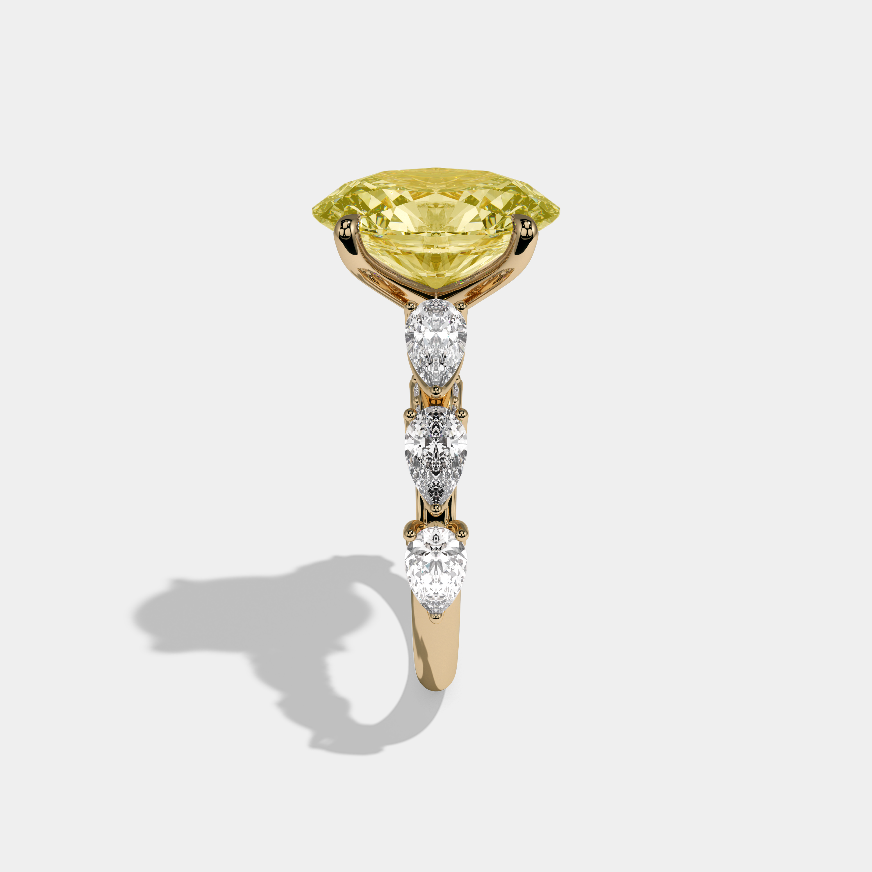 Augusta Fancy Yellow Oval Cut Diamond Band With Pear Cuts Engagement Ring 6ct 18K Yellow Gold
