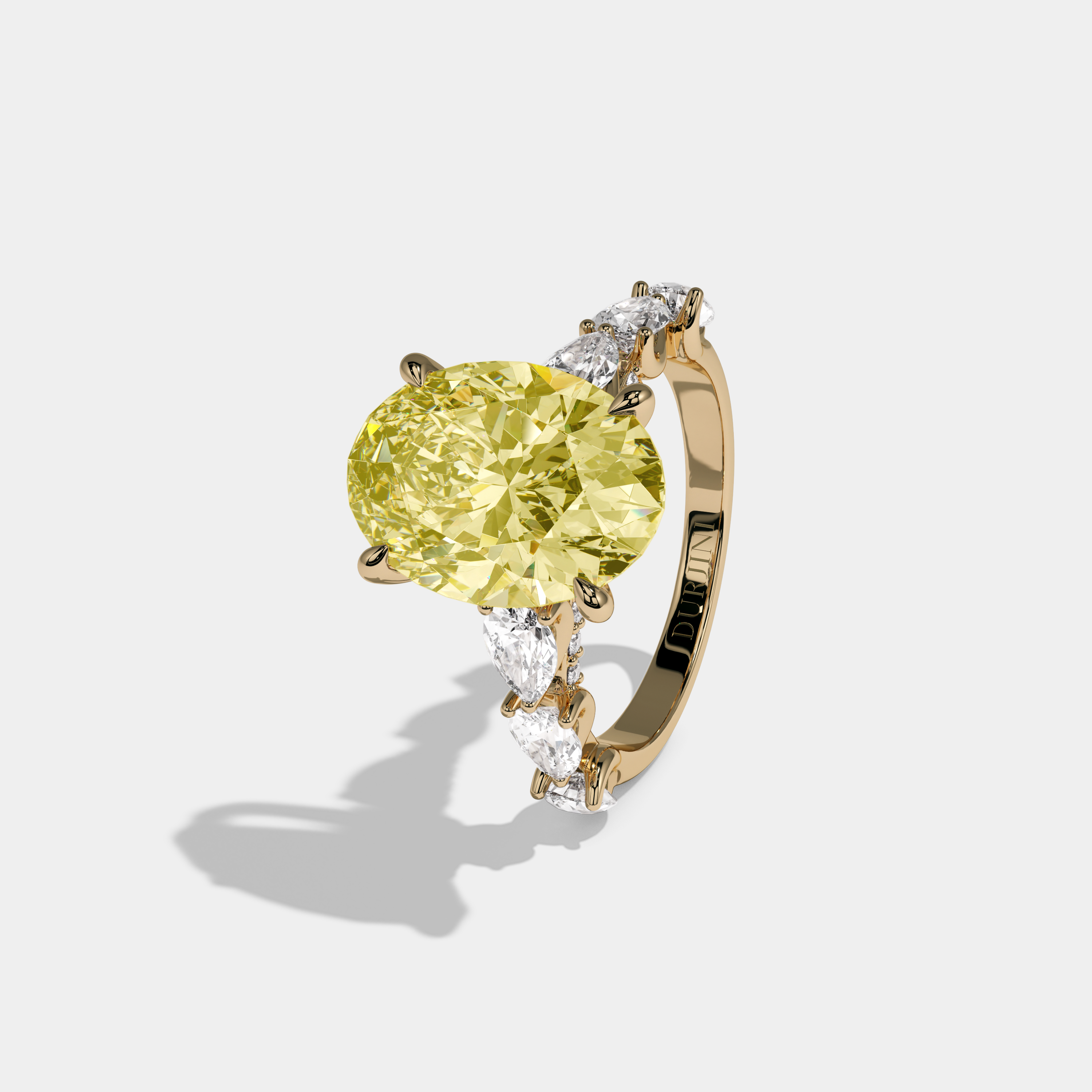 Augusta Fancy Yellow Oval Cut Diamond Band With Pear Cuts Engagement Ring 6ct 18K Yellow Gold