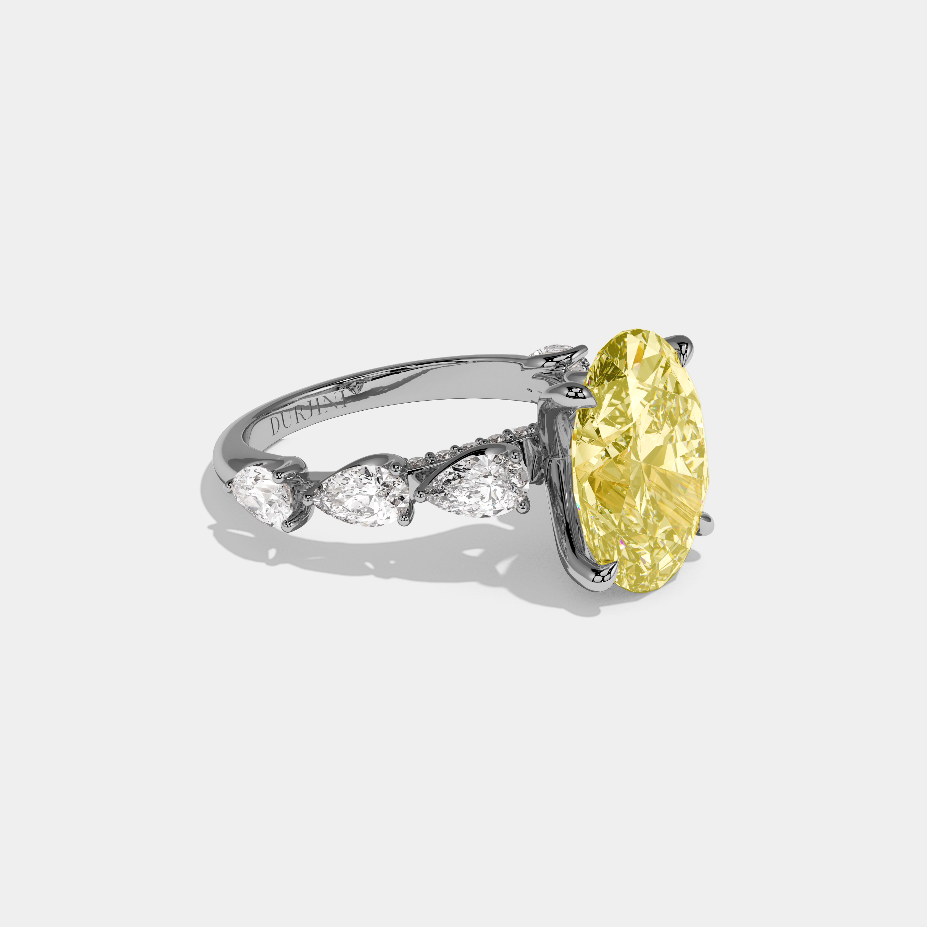 Vivienne Fancy Yellow Oval Cut Diamond Band With Pear Cuts Engagement Ring 6ct 18K White Gold