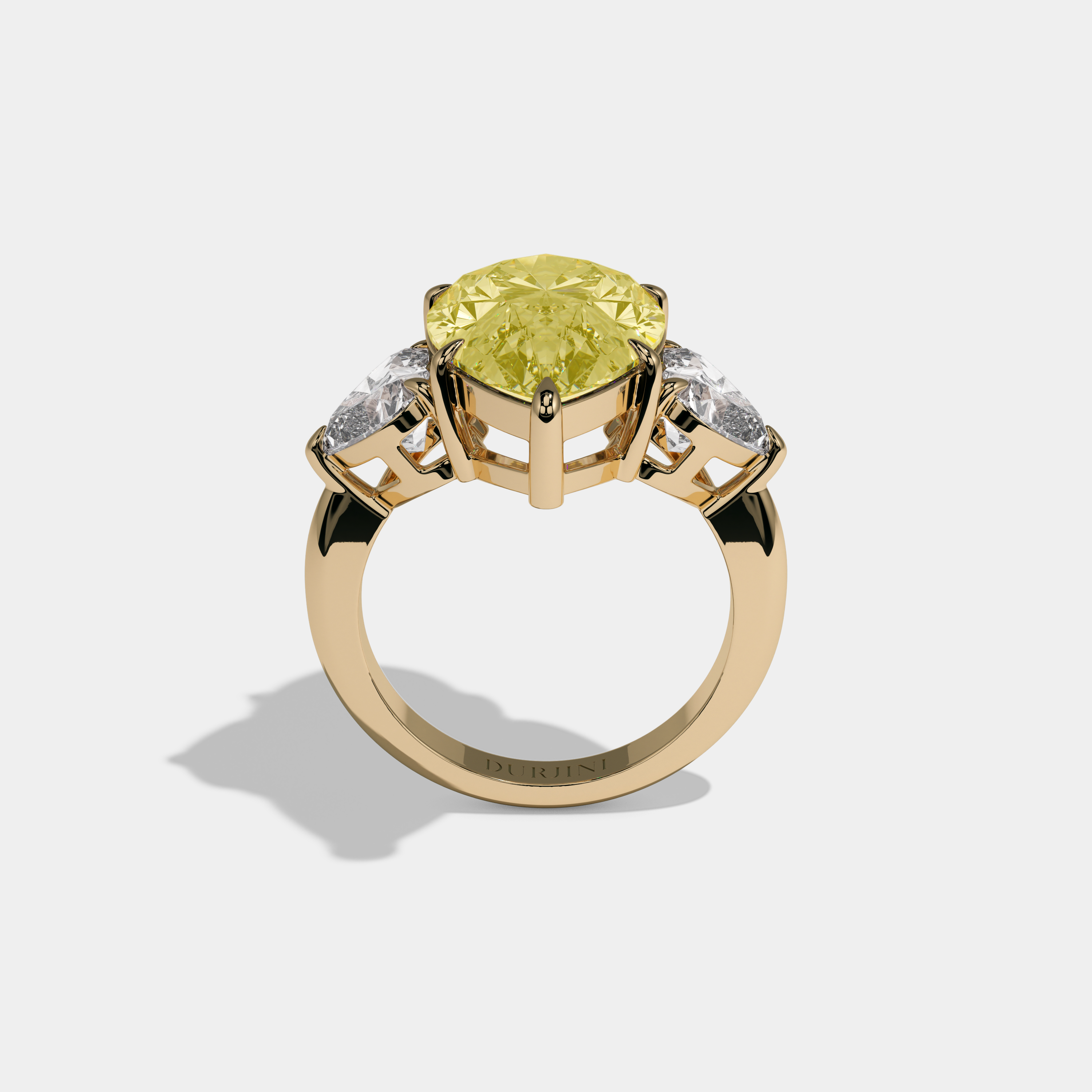 Augusta Fancy Yellow Pear Cut Diamond Plain Band With Heart Cut Sides Engagement Ring 6ct 18K Yellow Gold