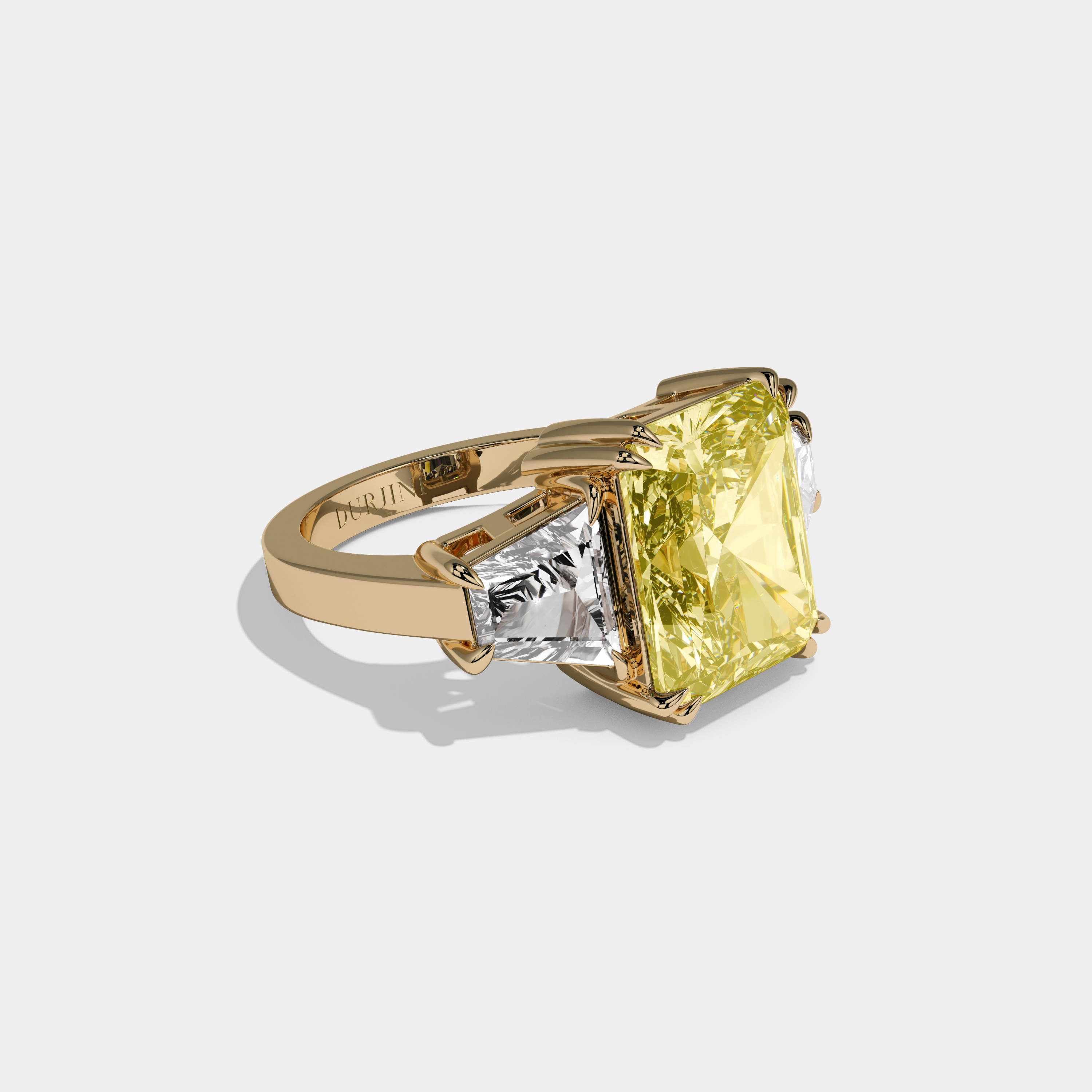 Arabella Fancy Yellow Radiant Cut Diamond Plain Band With Trapezoid Sides Engagement Ring 7ct 18K Yellow Gold