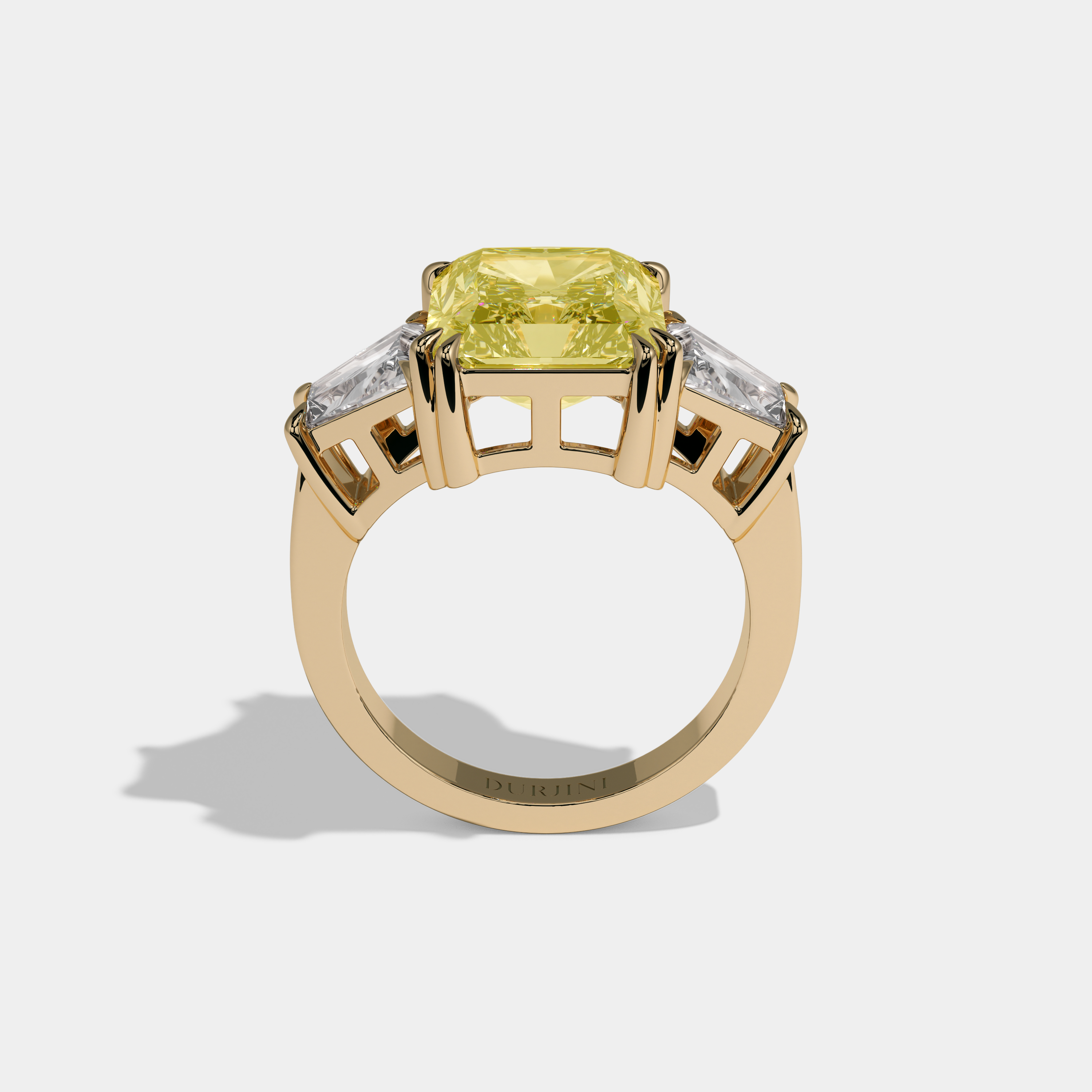 Arabella Fancy Yellow Radiant Cut Diamond Plain Band With Trapezoid Sides Engagement Ring 7ct 18K Yellow Gold