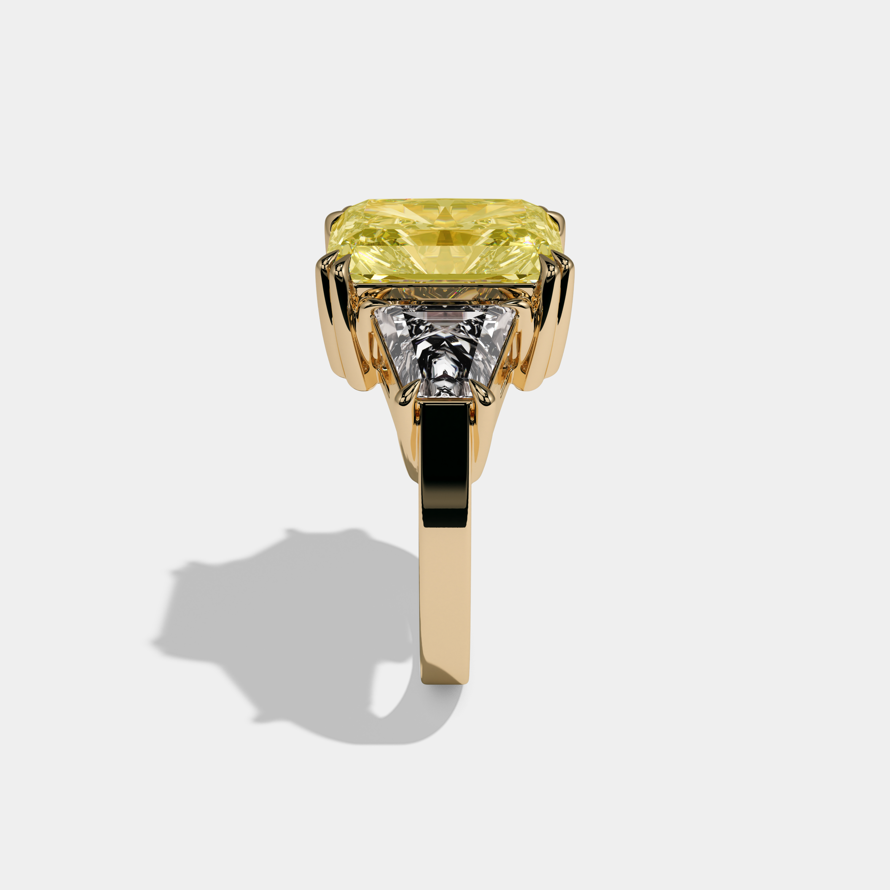 Arabella Fancy Yellow Radiant Cut Diamond Plain Band With Trapezoid Sides Engagement Ring 7ct 18K Yellow Gold