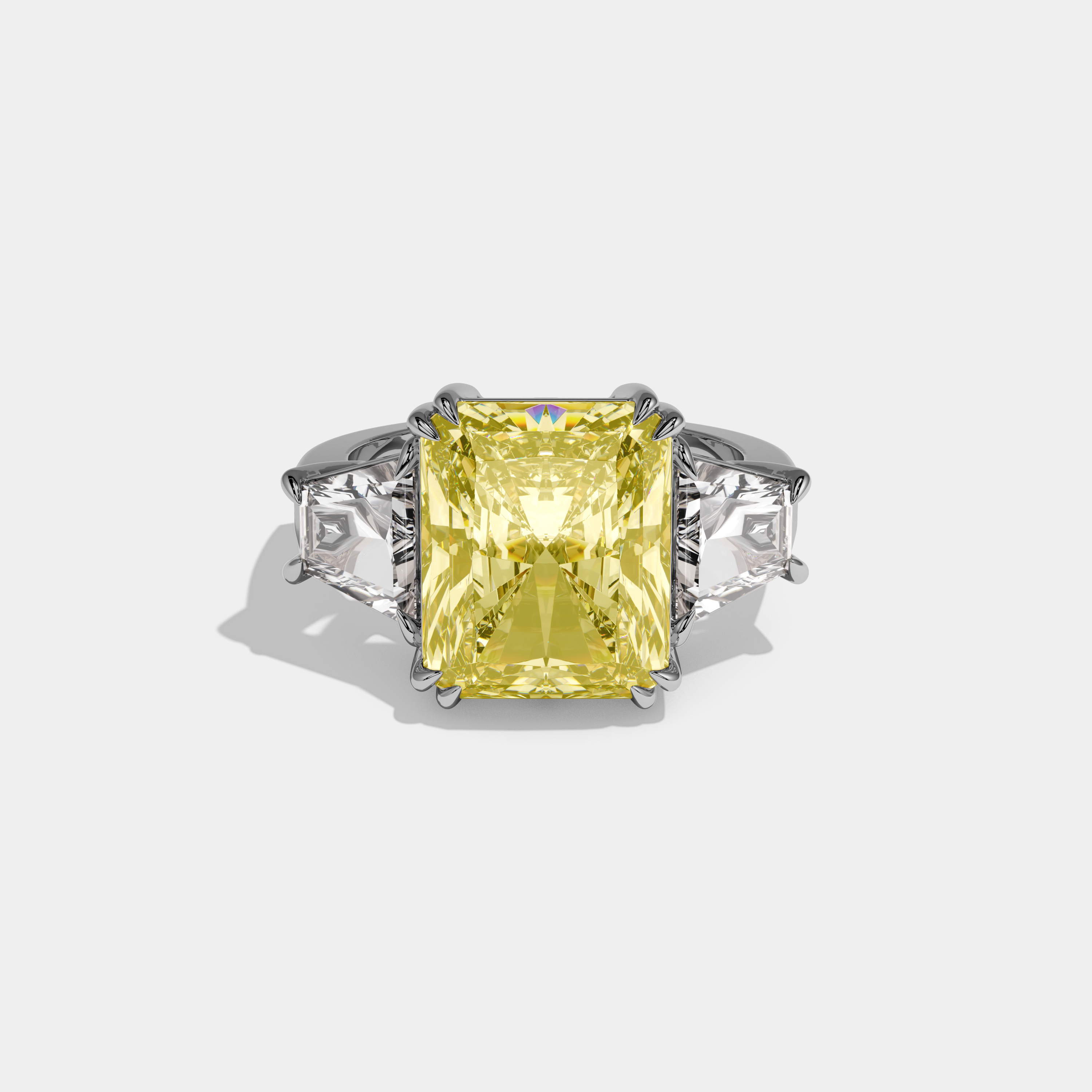 Georgina Fancy Yellow Radiant Cut Diamond Plain Band With Trapezoid Sides Engagement Ring 7ct 18K White Gold