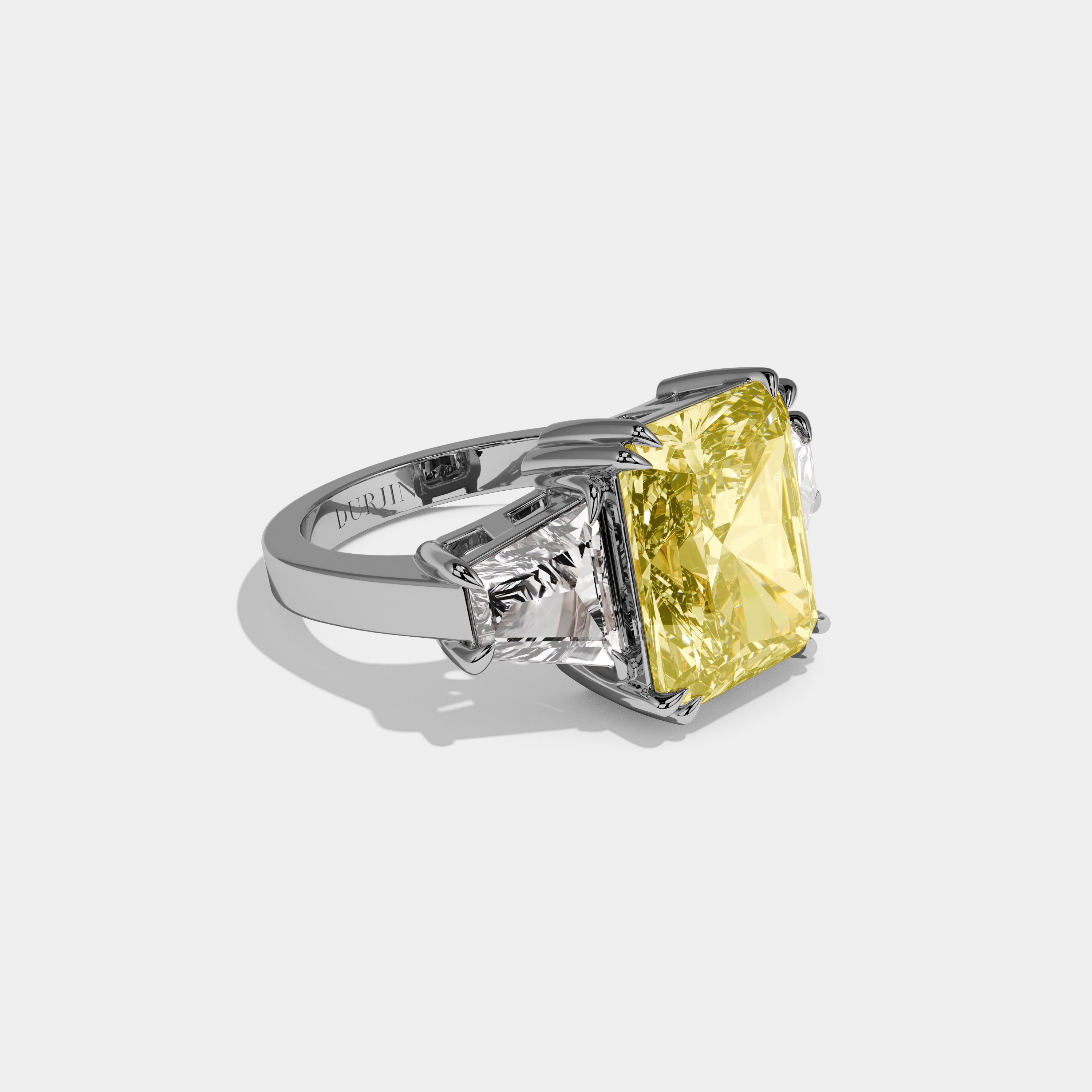 Georgina Fancy Yellow Radiant Cut Diamond Plain Band With Trapezoid Sides Engagement Ring 7ct 18K White Gold