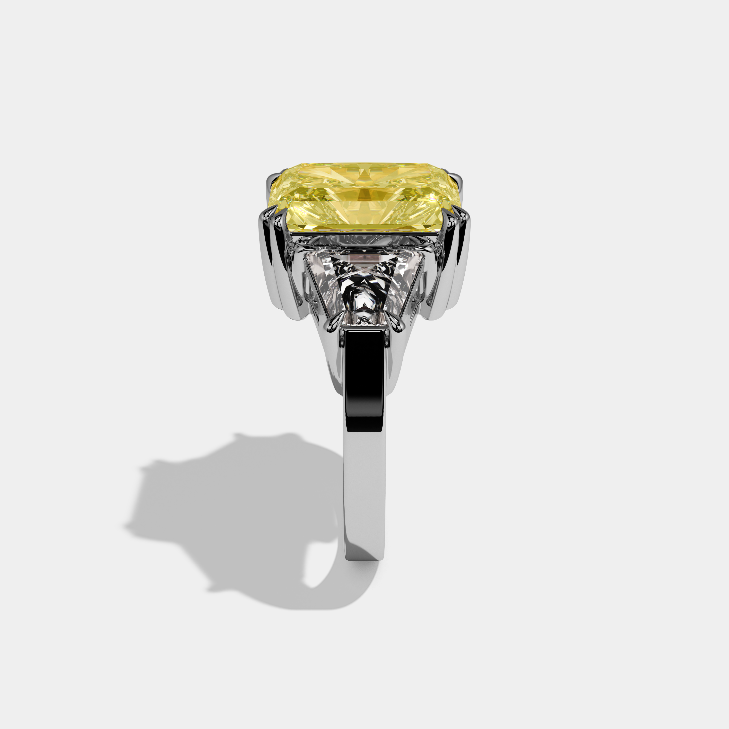 Georgina Fancy Yellow Radiant Cut Diamond Plain Band With Trapezoid Sides Engagement Ring 7ct 18K White Gold