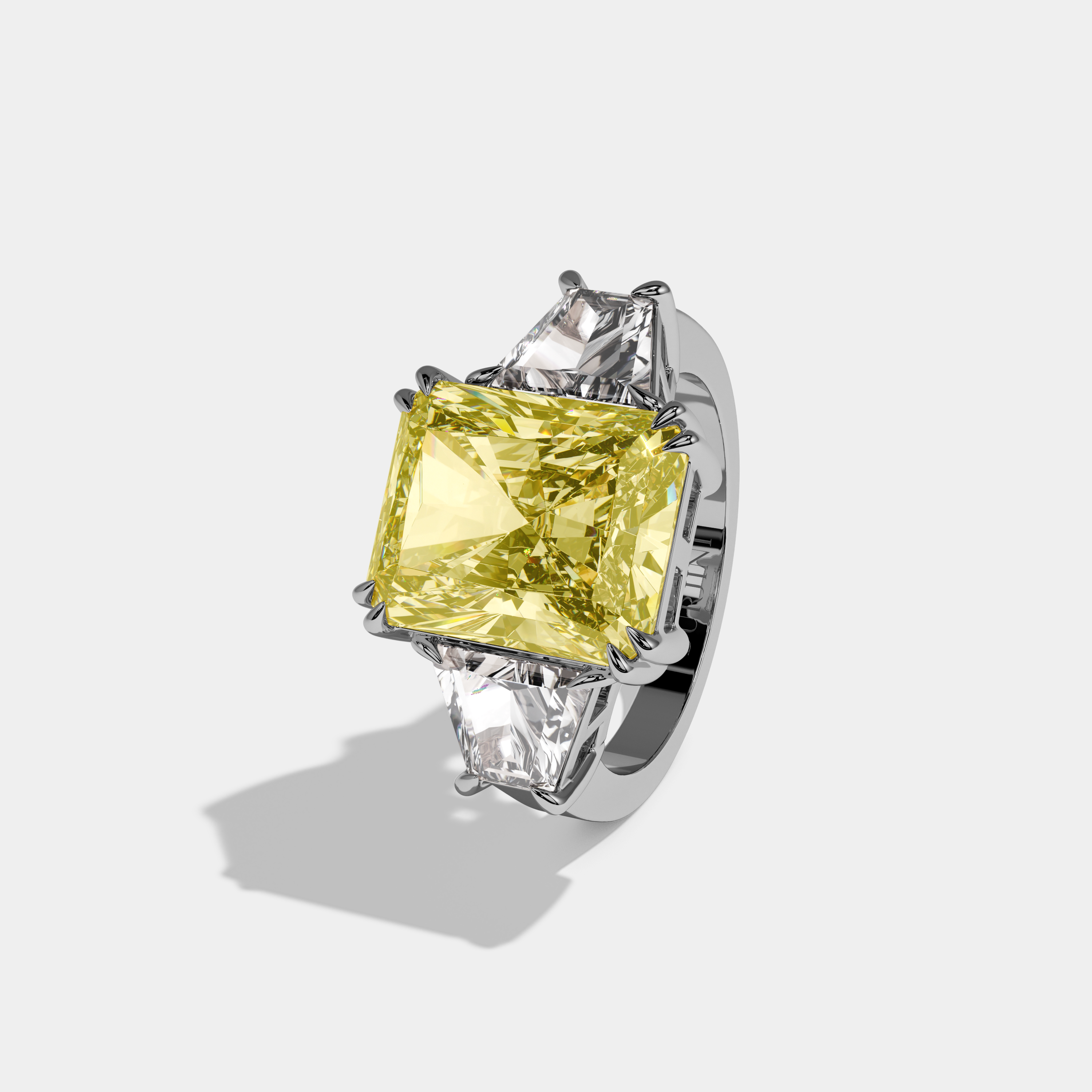 Georgina Fancy Yellow Radiant Cut Diamond Plain Band With Trapezoid Sides Engagement Ring 7ct 18K White Gold