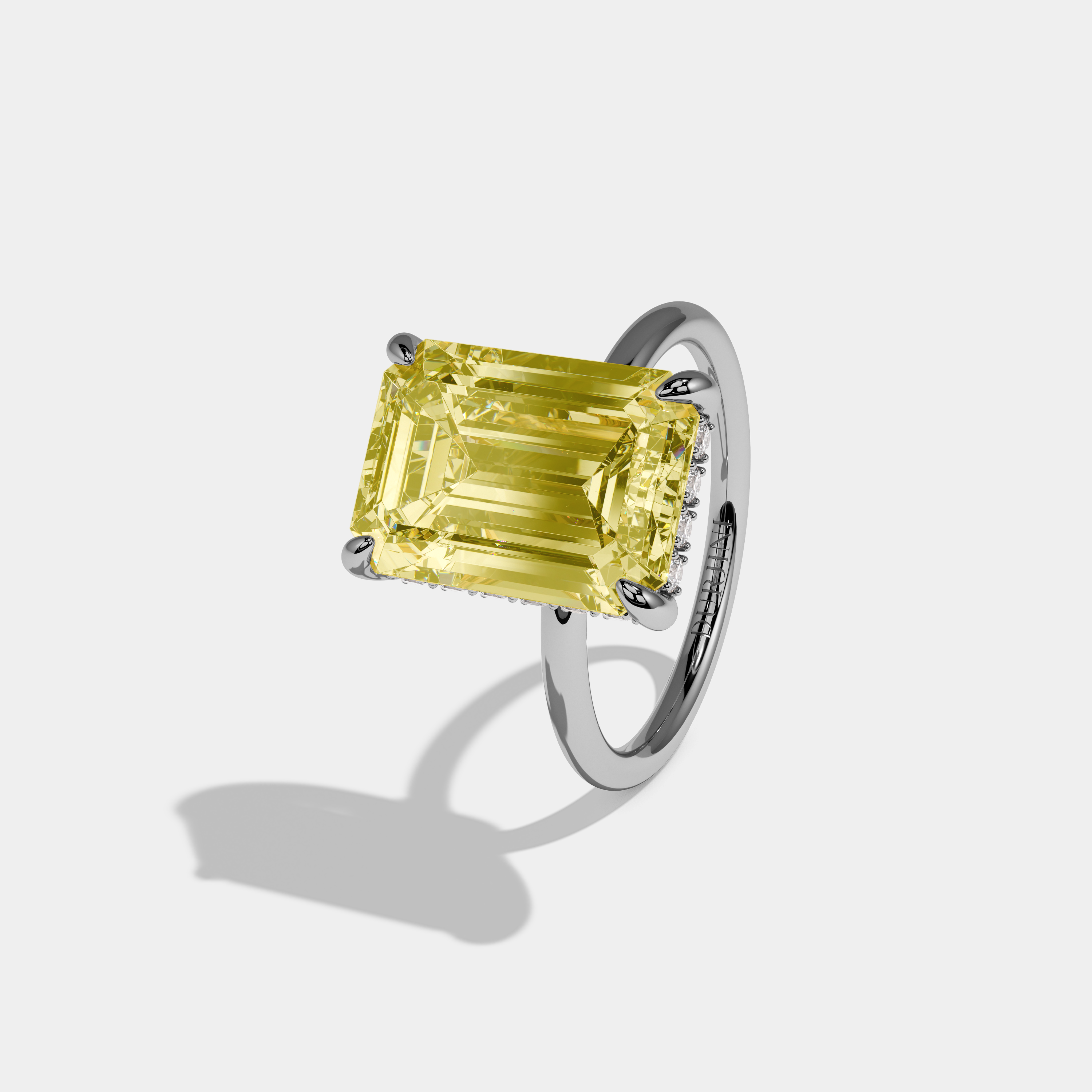 Juliet Fancy Yellow Emerald Brilliant Cut Diamond Plain Band With Hidden Halo 6.5ct 18k White Gold