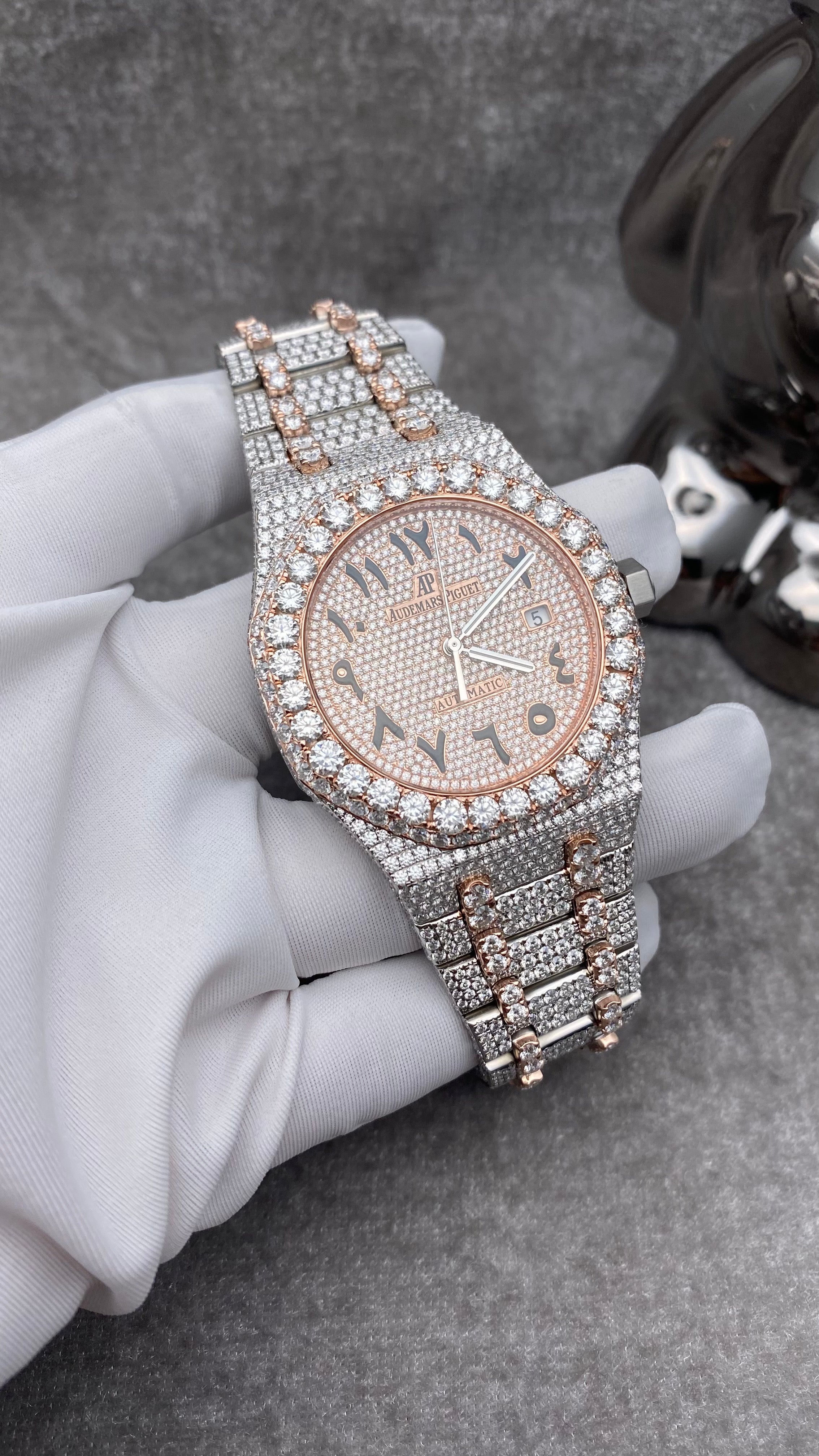 Customised Audemars Piguet Royal Oak 15400OR 41mm Watch w/Diamonds and Arabic Dial