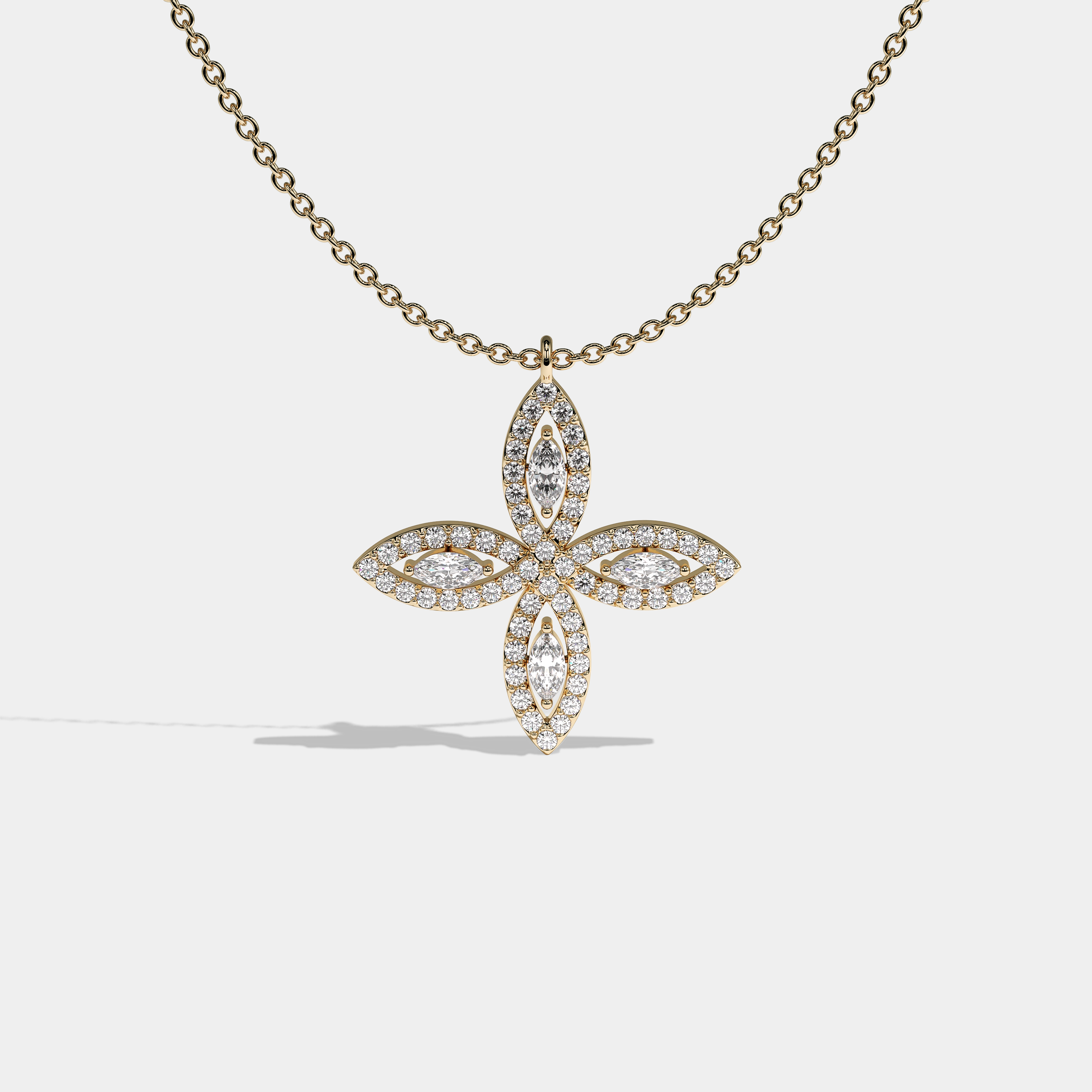 Durjini Twin Diamond Marquise Cut Yellow Gold necklace 5.00ct