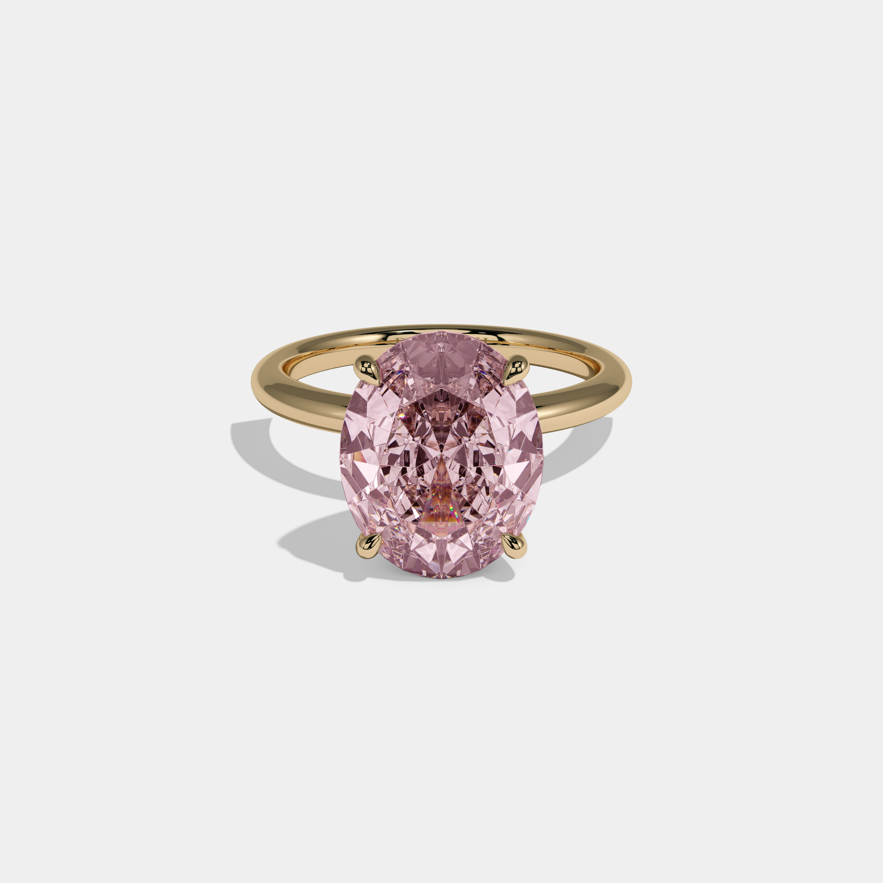 Charlotte Fancy Pink Oval Cut Diamond Plain Band Engagement Ring 6.5ct 18K Yellow Gold