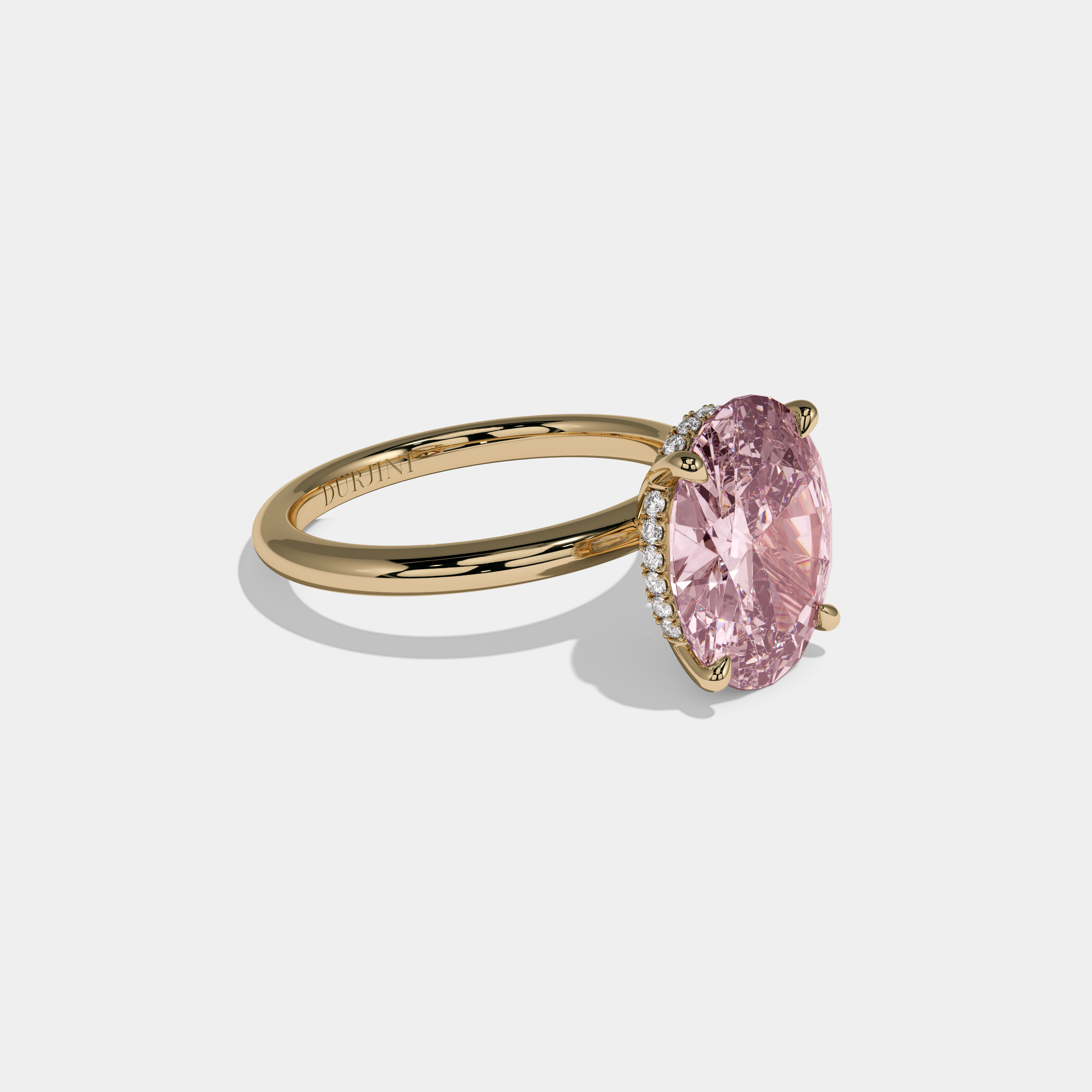 Charlotte Fancy Pink Oval Cut Diamond Plain Band Engagement Ring 6.5ct 18K Yellow Gold