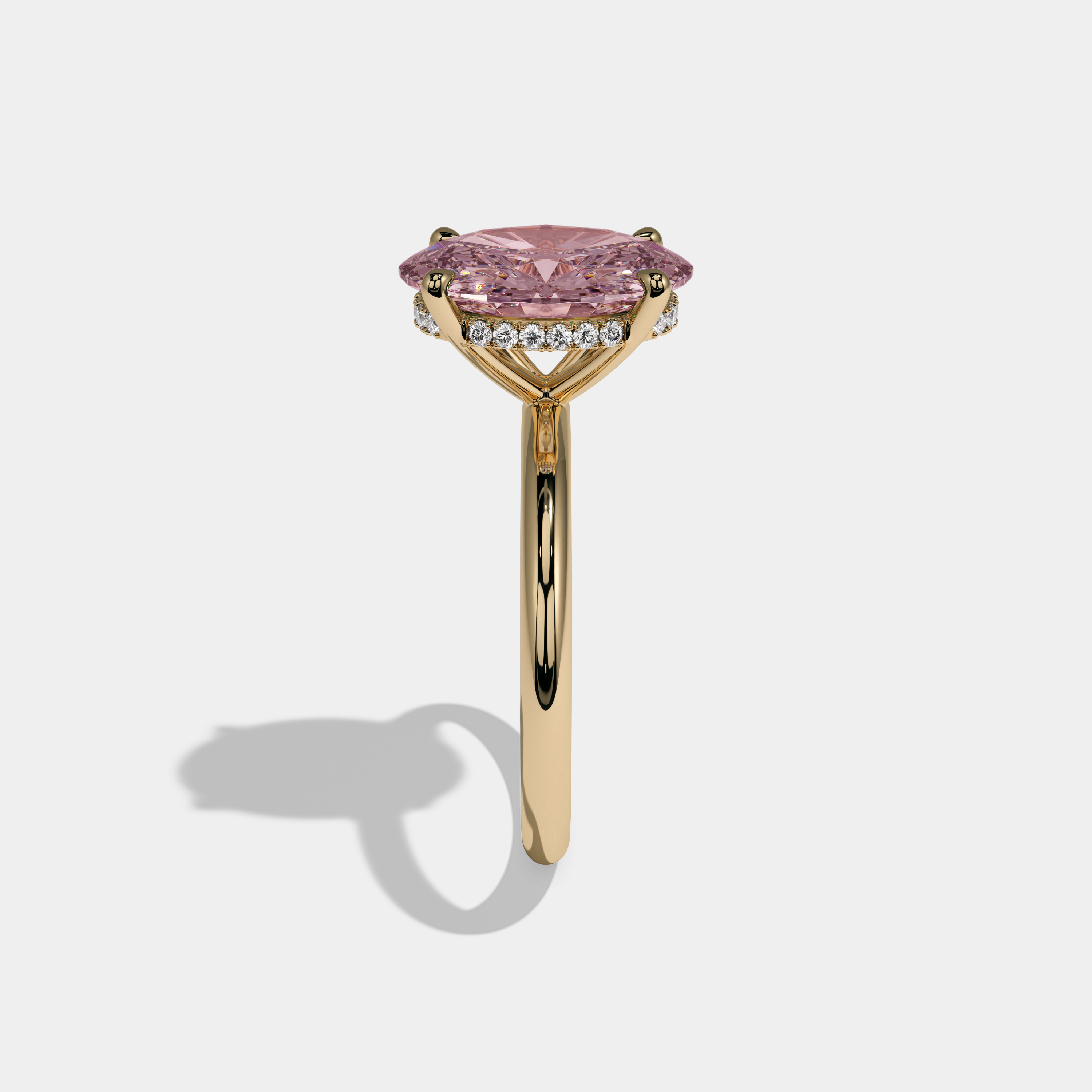 Charlotte Fancy Pink Oval Cut Diamond Plain Band Engagement Ring 6.5ct 18K Yellow Gold