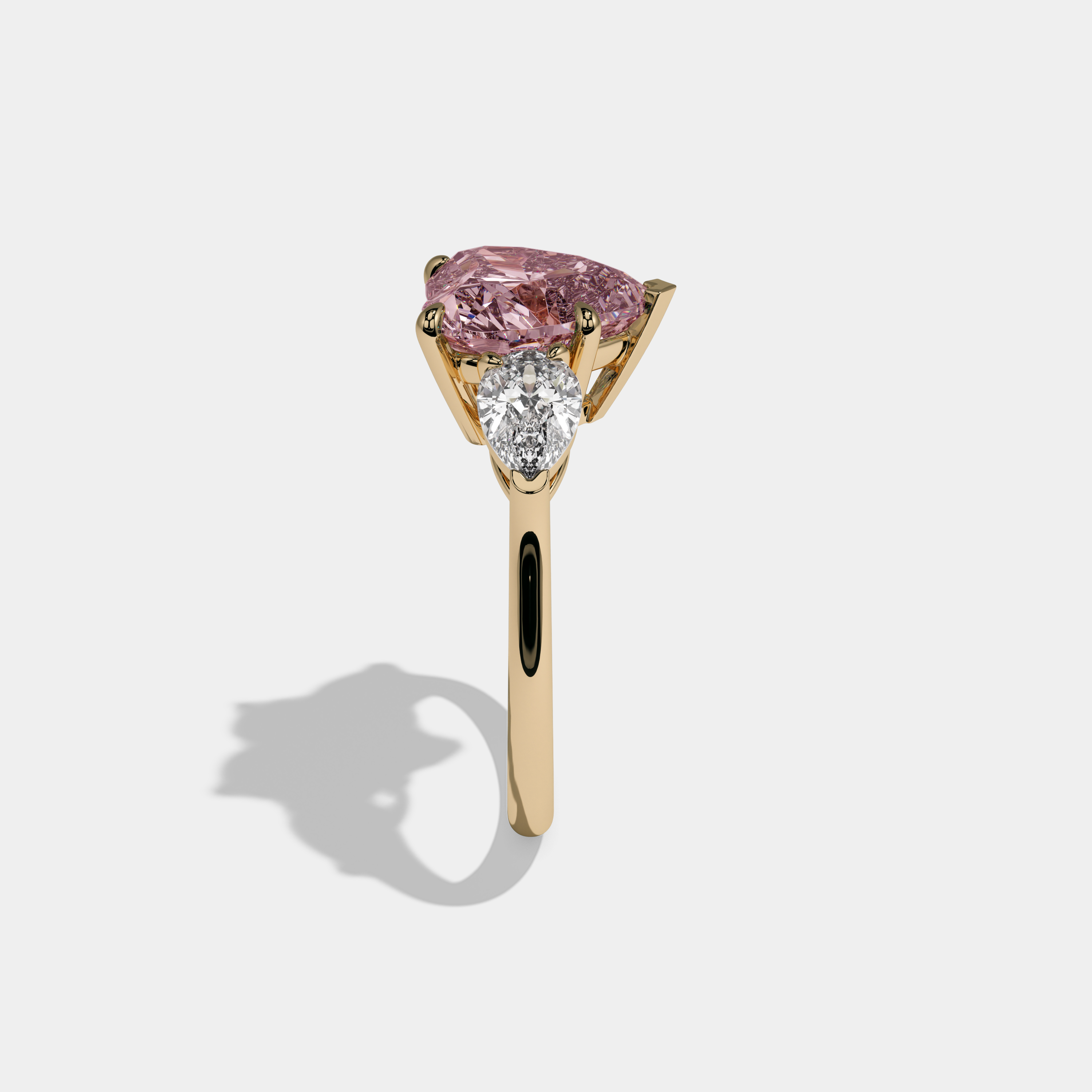 Charlotte Fancy Pink Heart Cut Diamond Plain Band With Pear Cut Sides Engagement Ring 8ct 18K Yellow Gold