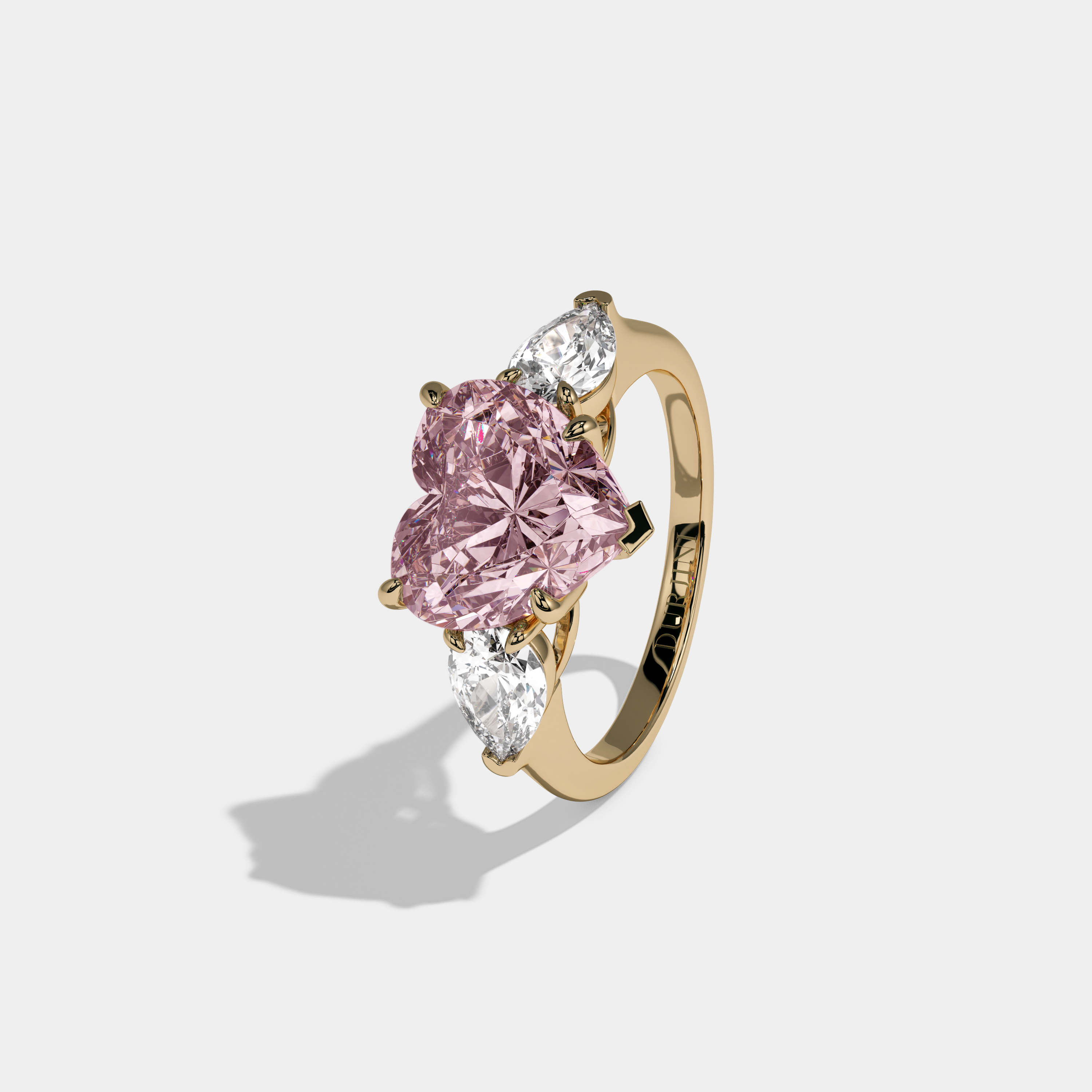 Charlotte Fancy Pink Heart Cut Diamond Plain Band With Pear Cut Sides Engagement Ring 8ct 18K Yellow Gold