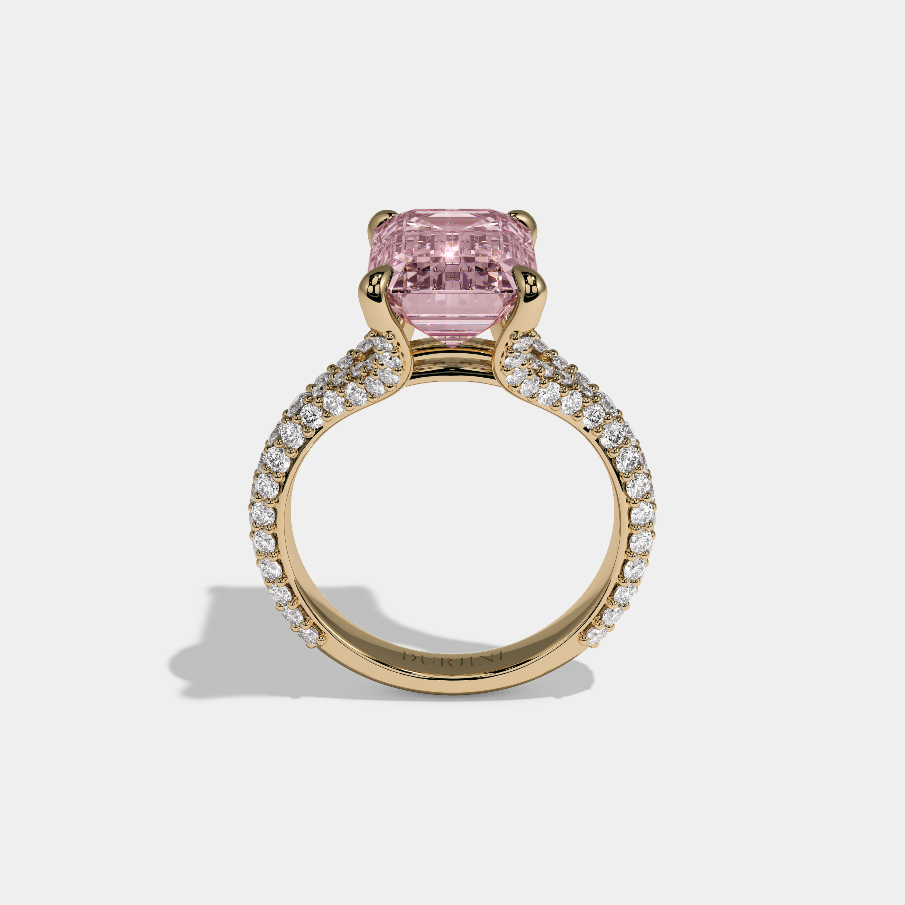 Charlotte Fancy Pink Emerald Cut Diamond Band Engagement Ring 8ct 18K Yellow Gold