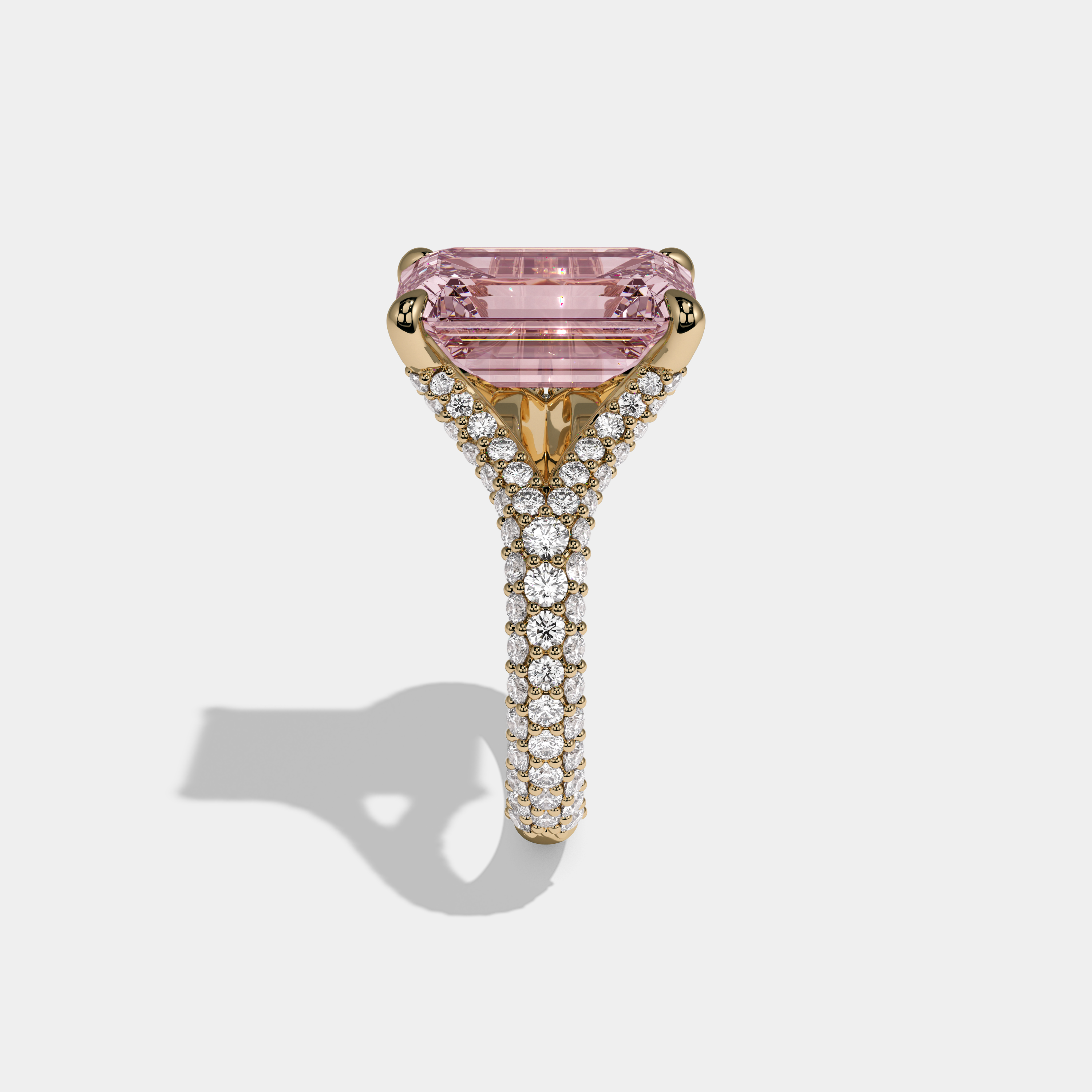 Charlotte Fancy Pink Emerald Cut Diamond Band Engagement Ring 8ct 18K Yellow Gold